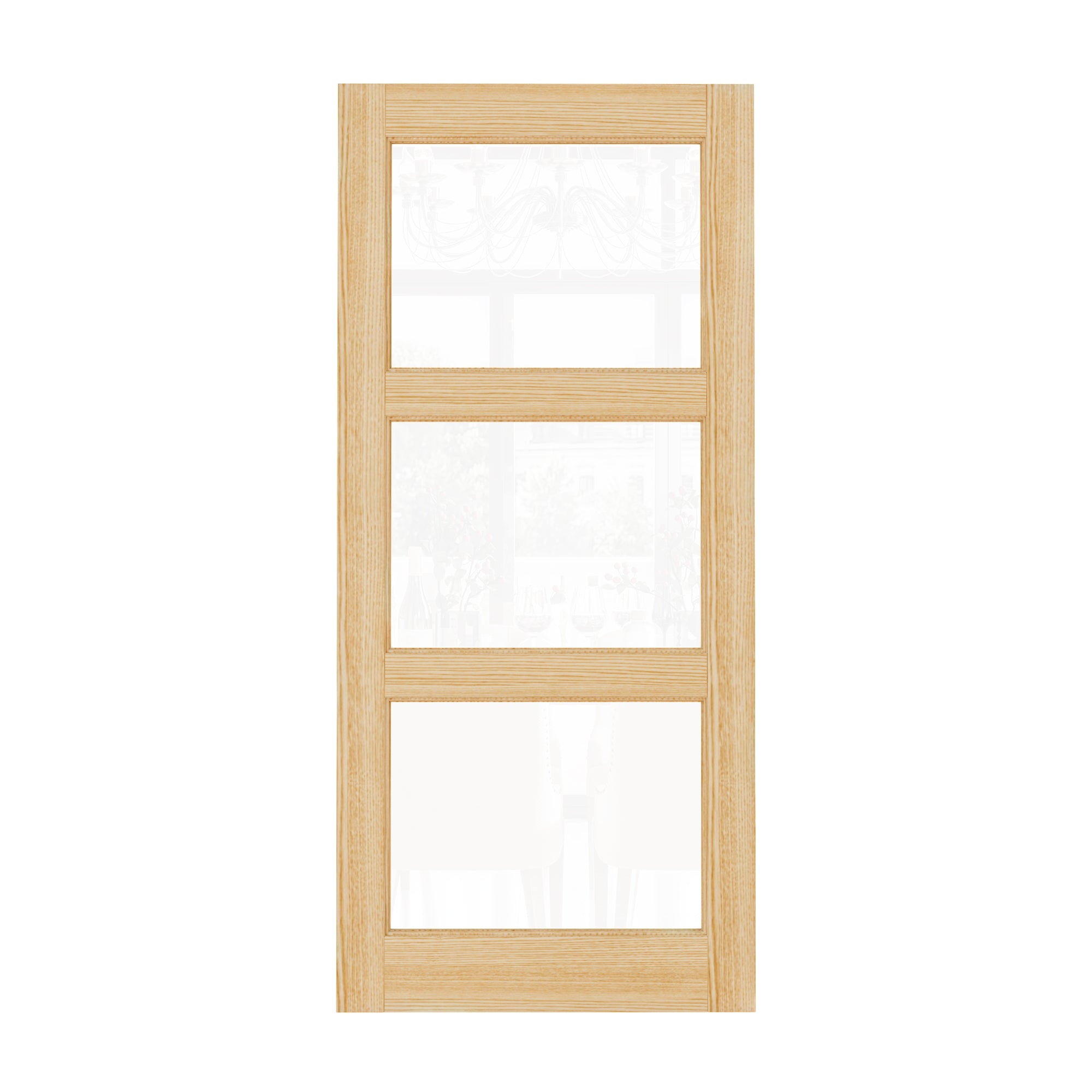 Ark Design Modern Universal/Reversible 3-Lite Tempered Clear Glass Unfinished Pine Wood Front Door Slab