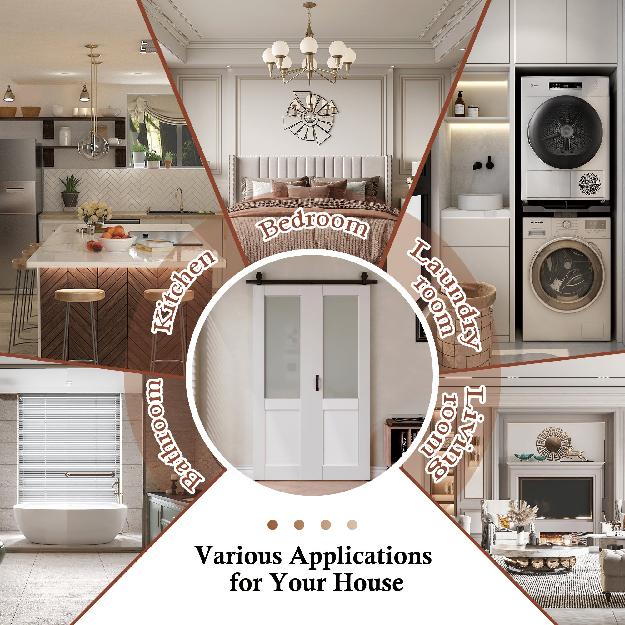 [Paintable] Half Lite Tempered Frosted Glass  Bifold Sliding Barn Door, Prefinished & Paintable Surface with Hardware Kit