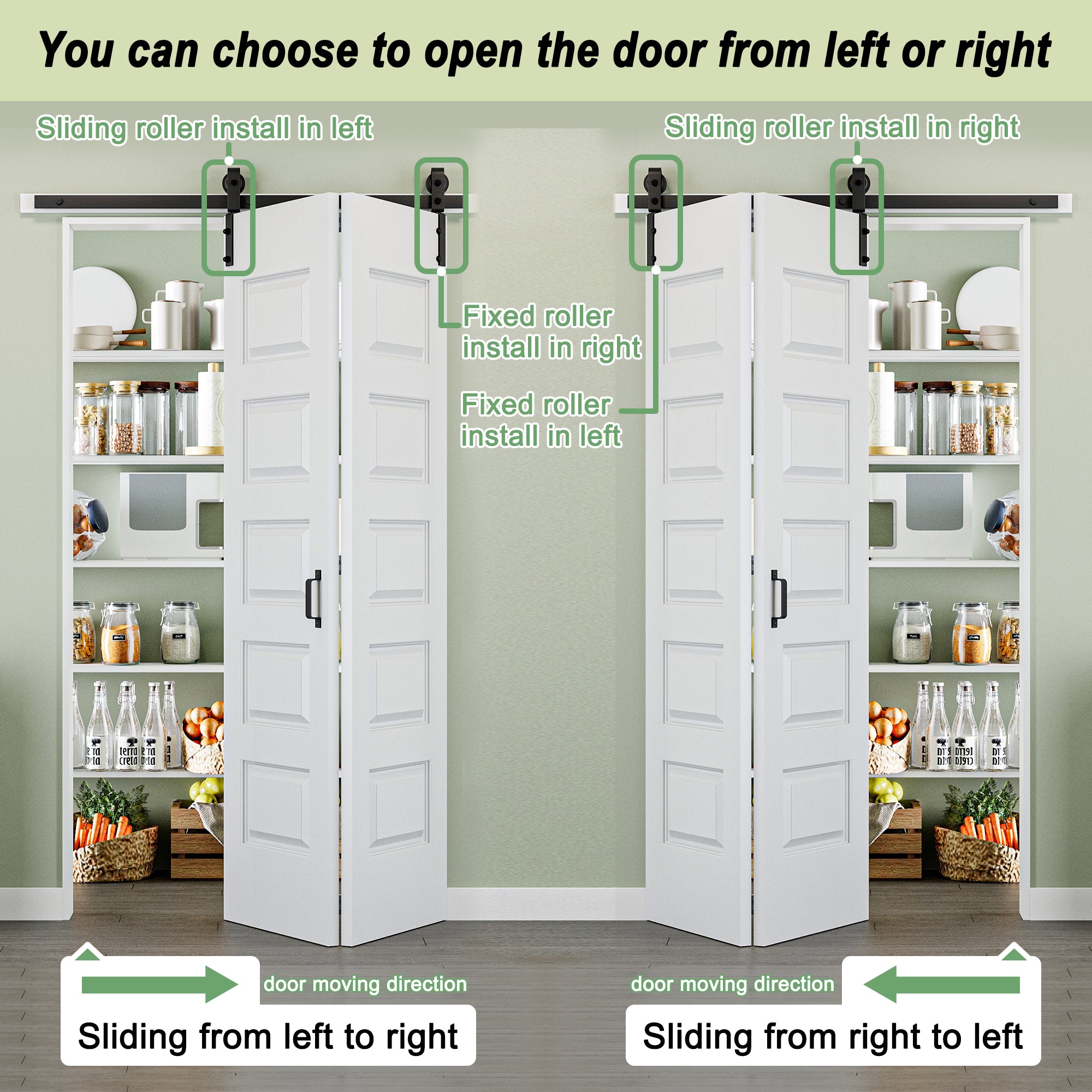 [Paintable] Hollow Paneled 5-Lite White Primed MDF Composite Bi-fold Sliding Barn Door with Hardware Kit and Handle