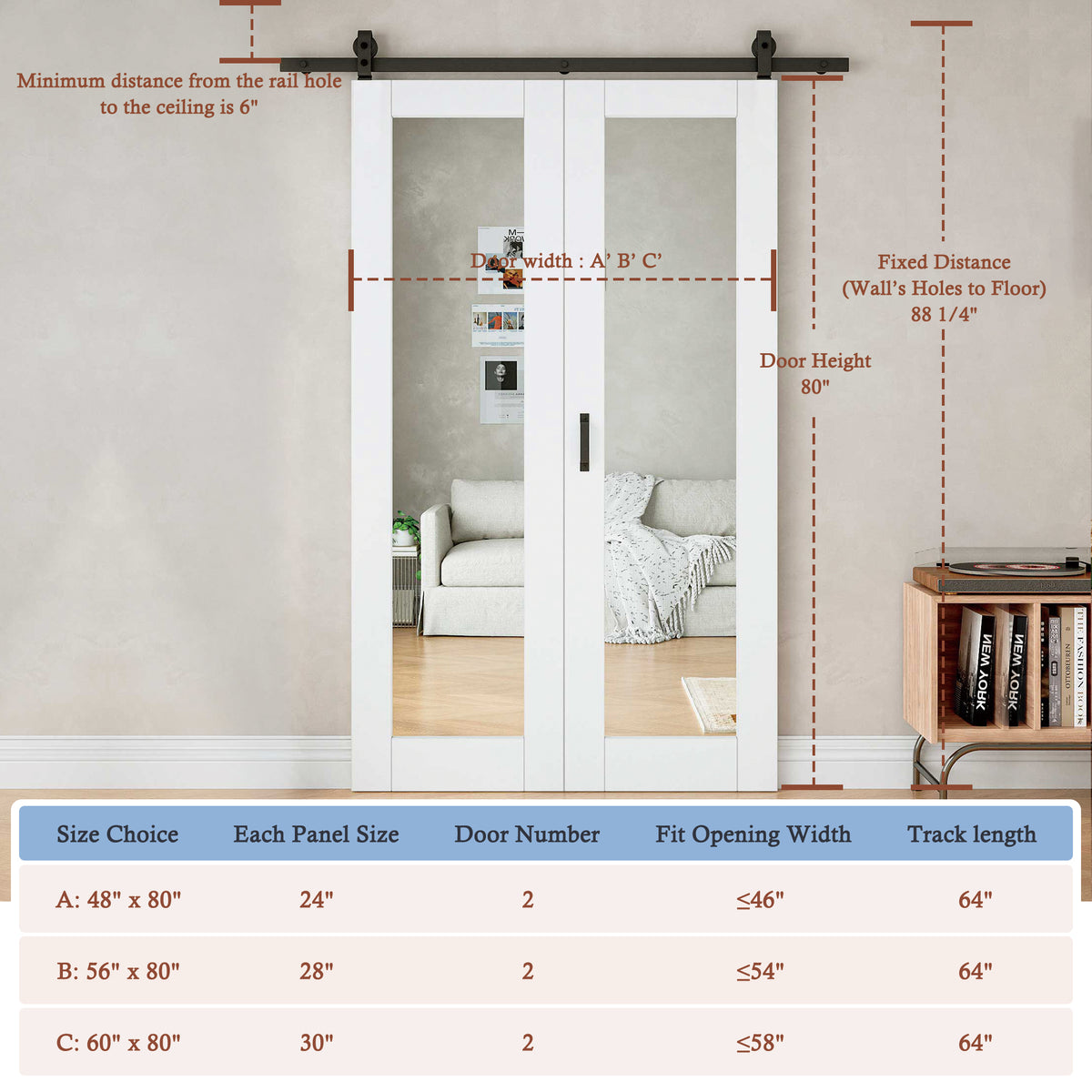 Ark Design 10-Lite Frosted Glass Bifold Barn Door MDF Wood, Prefinished & Paintable Surface, with Hardware Kit & Handle & Floor Guide, White