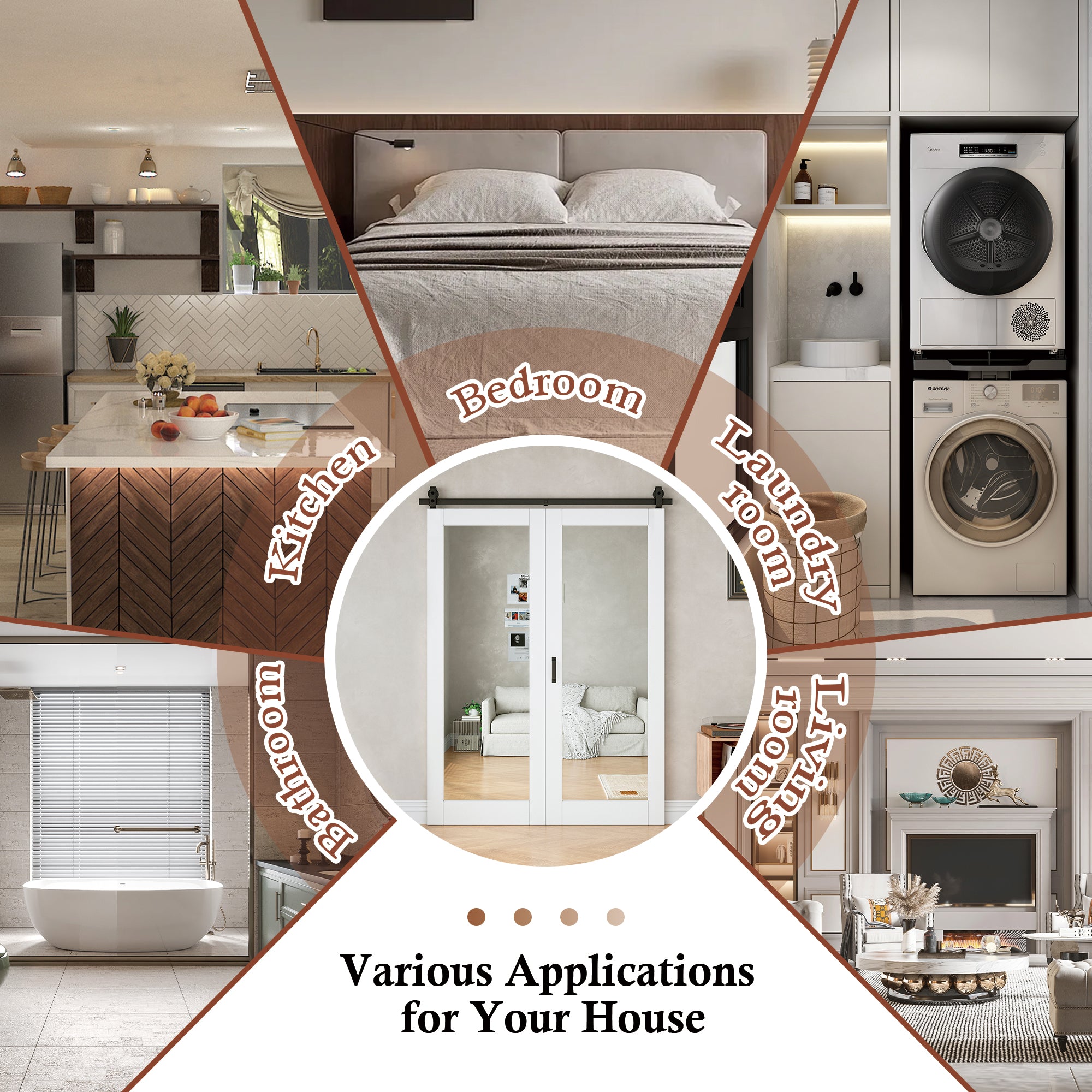 [Paintable] Mirror Bifold Sliding Barn Door, Prefinished & Paintable Surface with Hardware Kit
