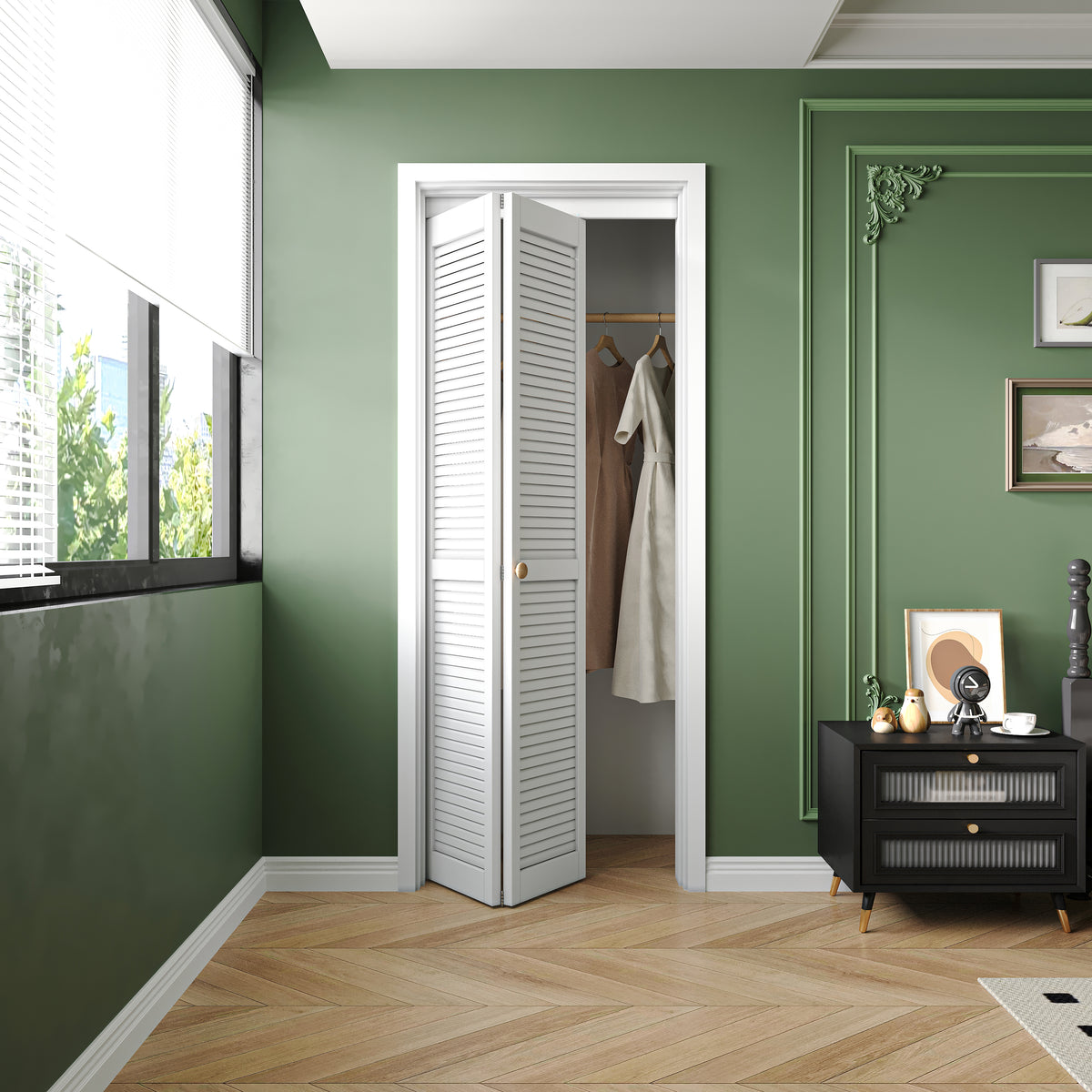 Louvered Bifold Door with Hardware Kit, Solid Wood, White | Ark Design
