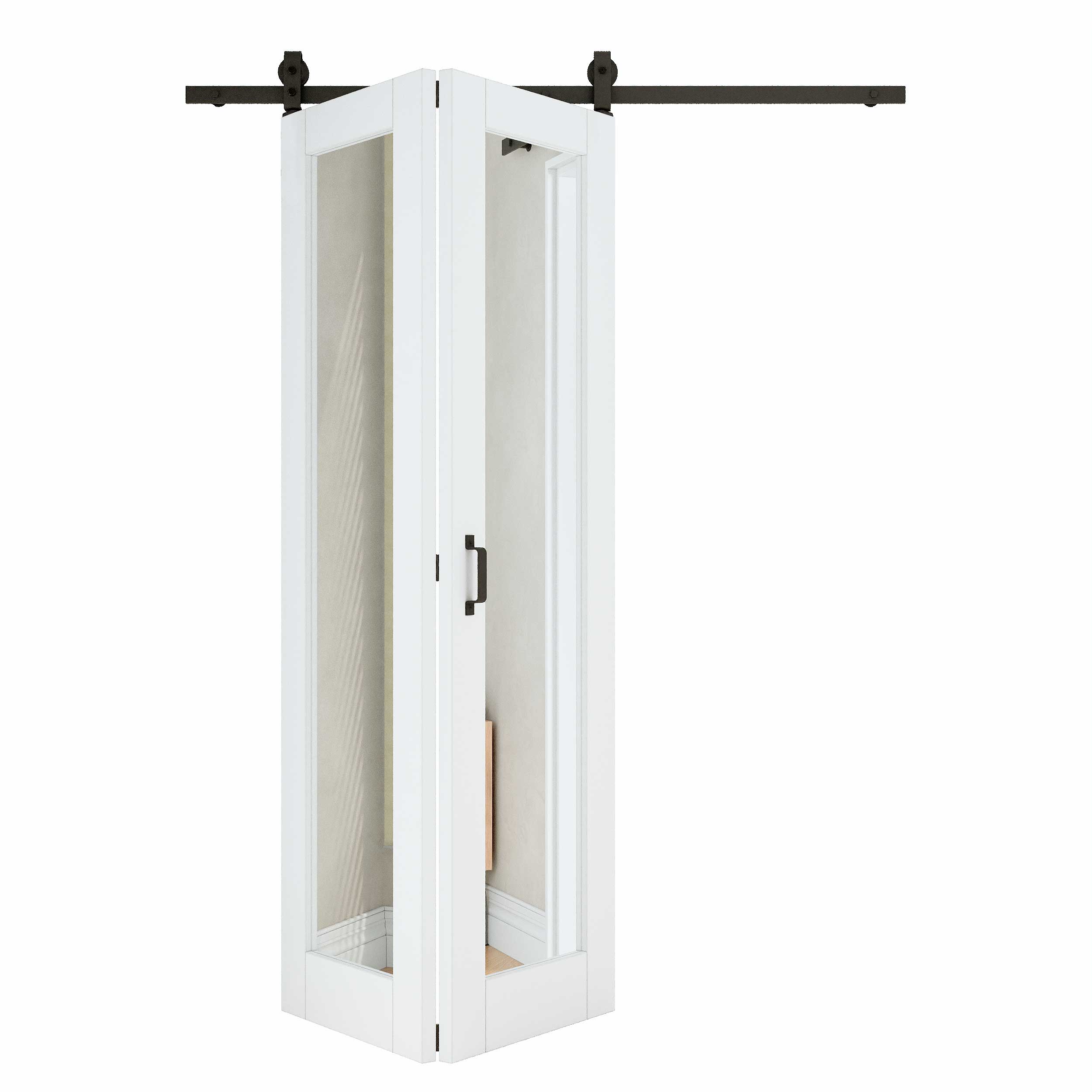 [Paintable] Mirror Bifold Sliding Barn Door, Prefinished & Paintable Surface with Hardware Kit