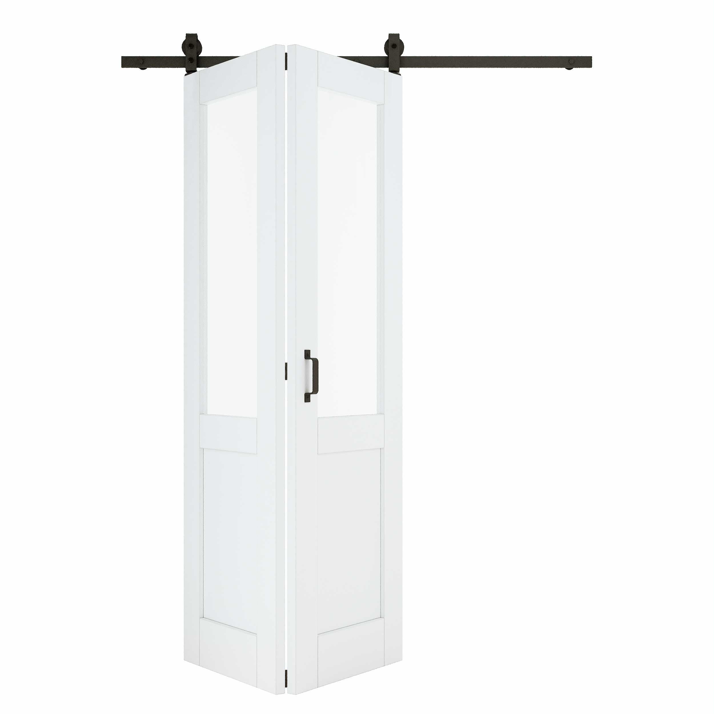 [Paintable] Half Lite Tempered Clear Glass Bifold Sliding Barn Door, Prefinished & Paintable Surface with Hardware Kit