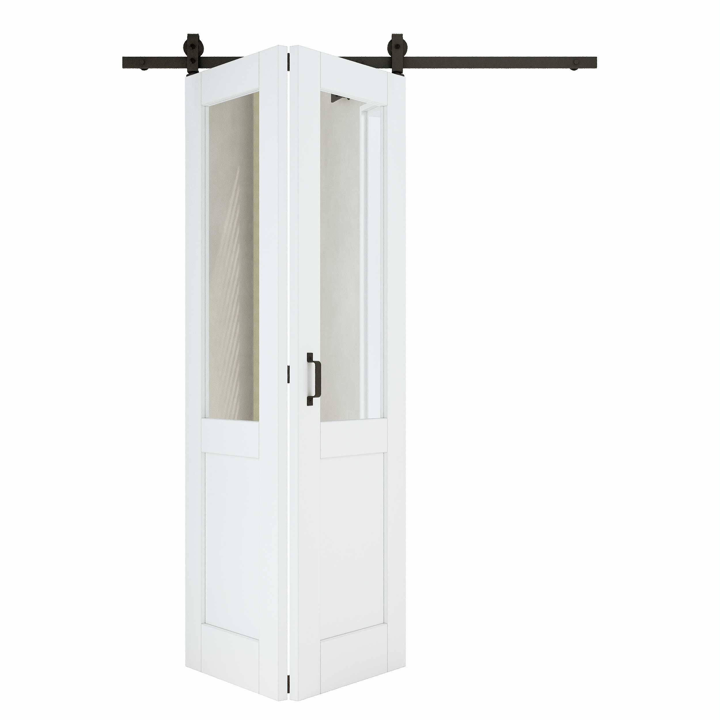 [Paintable] Half Lite Mirror Bifold Sliding Barn Door, Prefinished & Paintable Surface with Hardware Kit