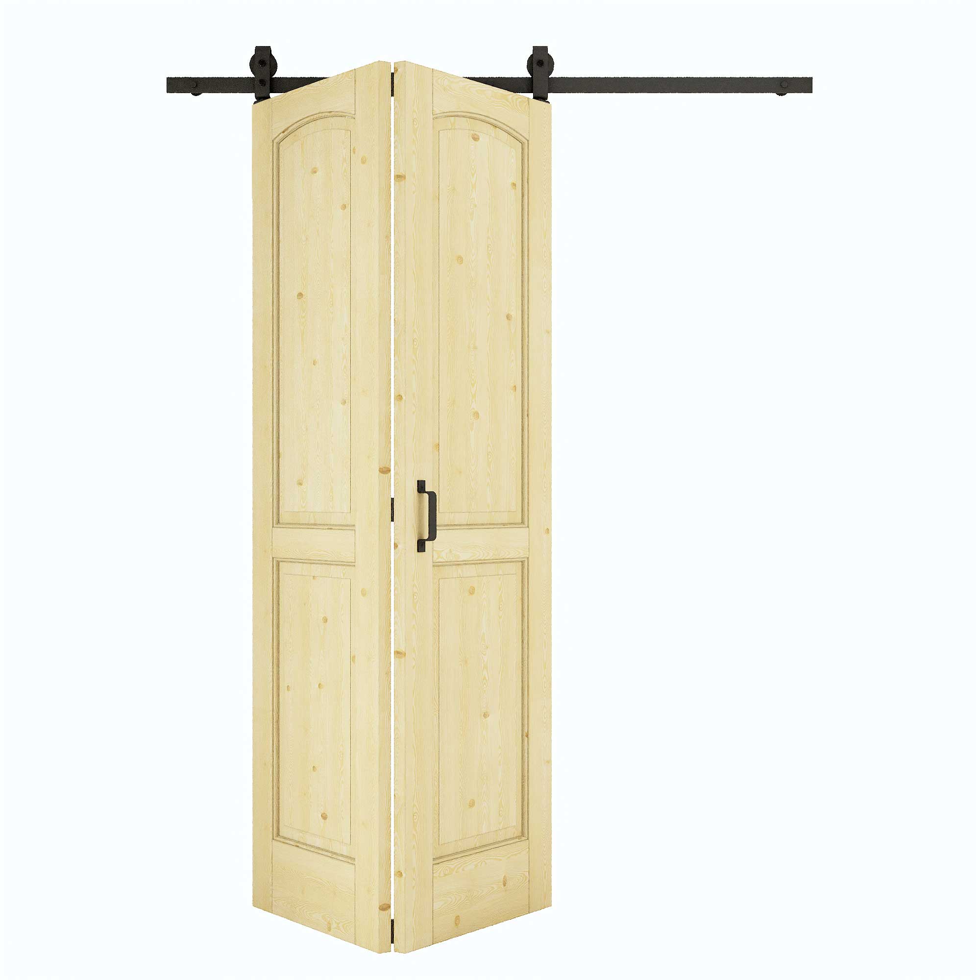 [Paintable] 2 Panel Bifold Barn Door Pine Wood, Unfinished & Paintable Surface, with Hardware Kit & Handle & Floor Guide