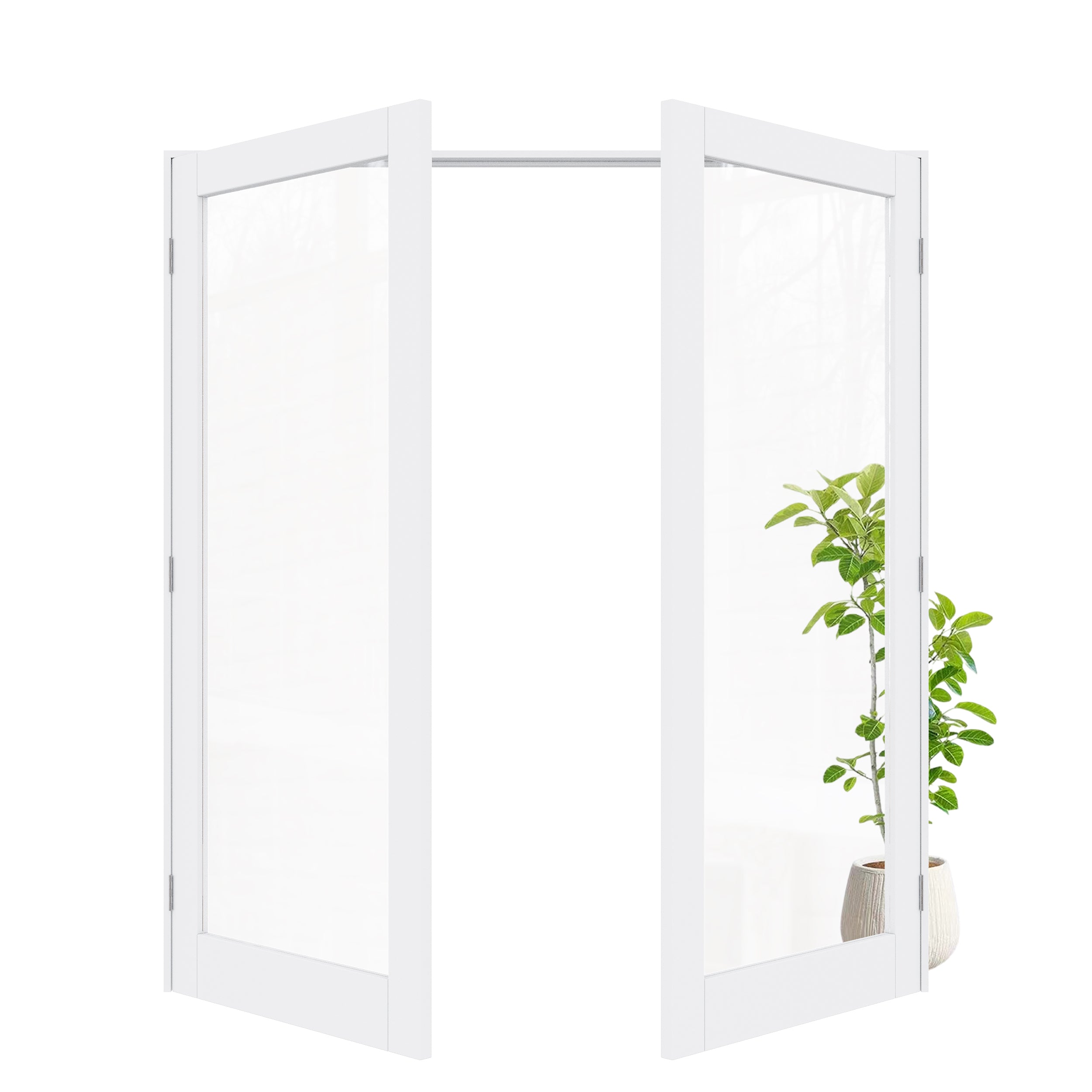 [Silver Hardware Prehung French Door Collection] 1-Lite Clear Glass White Solid Core Double Prehung French Door with Sliver Handware kit & Ready-to-Assemble Jamb