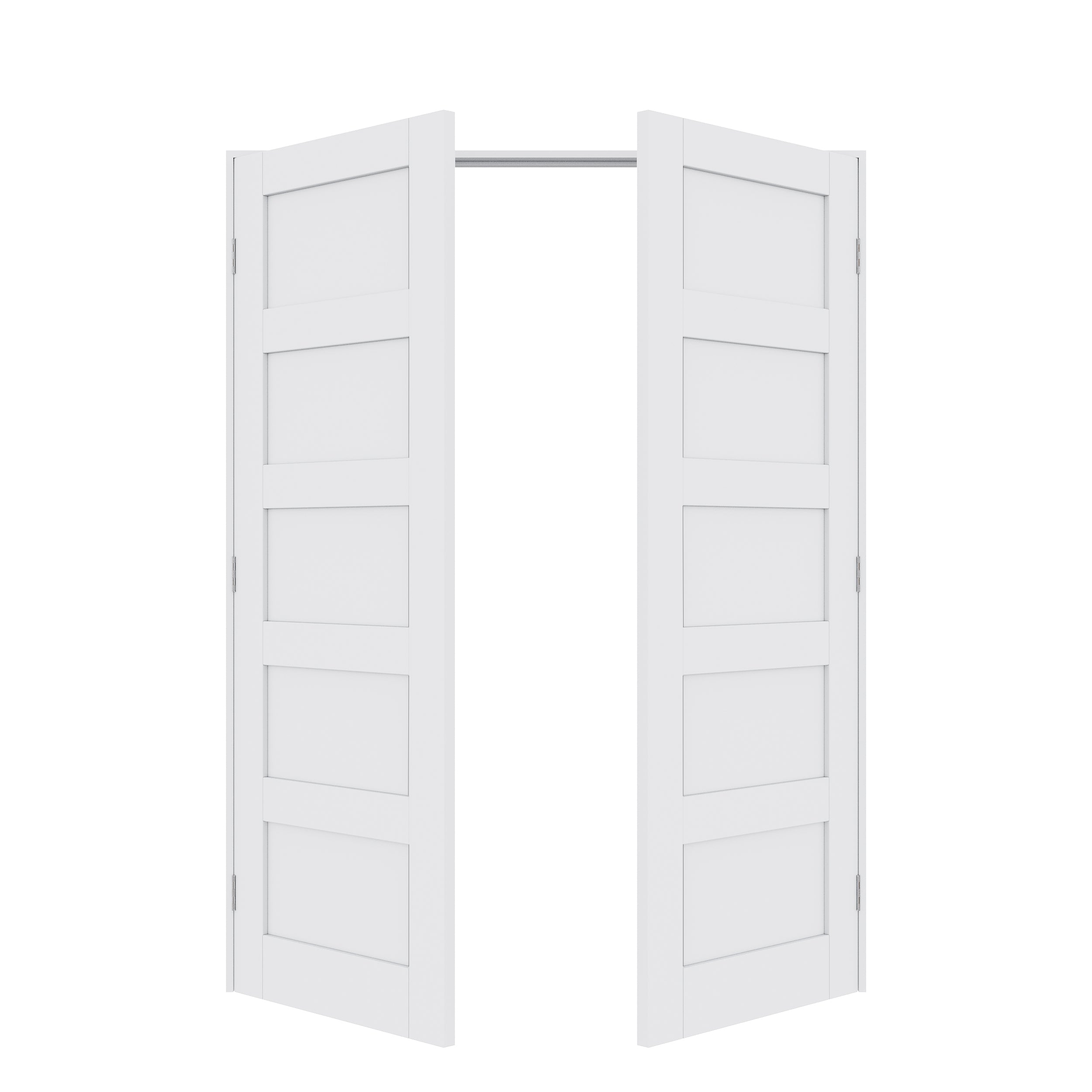 [Silver Hardware Prehung French Door Collection] 5-Lite Panel French Door with Sliver Hardware Kit & Ready-to-Assemble Jamb, Solid Core MDF Wood, White
