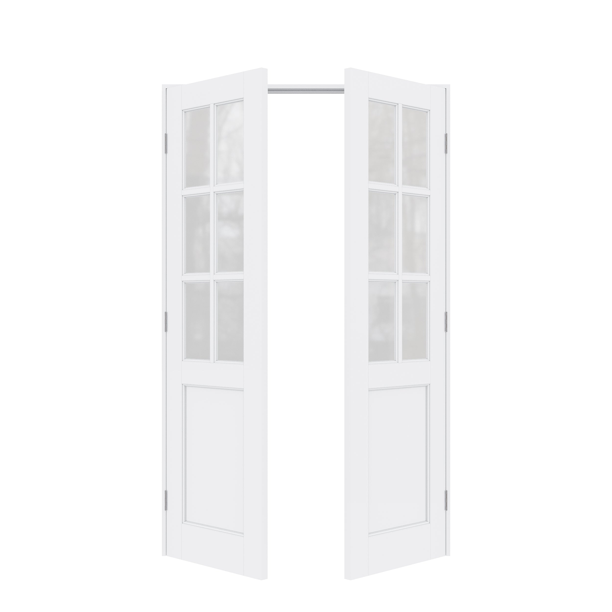 [Silver Hardware Prehung French Door Collection] 6-Lite Frosted Glass French Door with Sliver Hardware Kit & Ready-to-Assemble Jamb, Solid Core MDF Wood, White