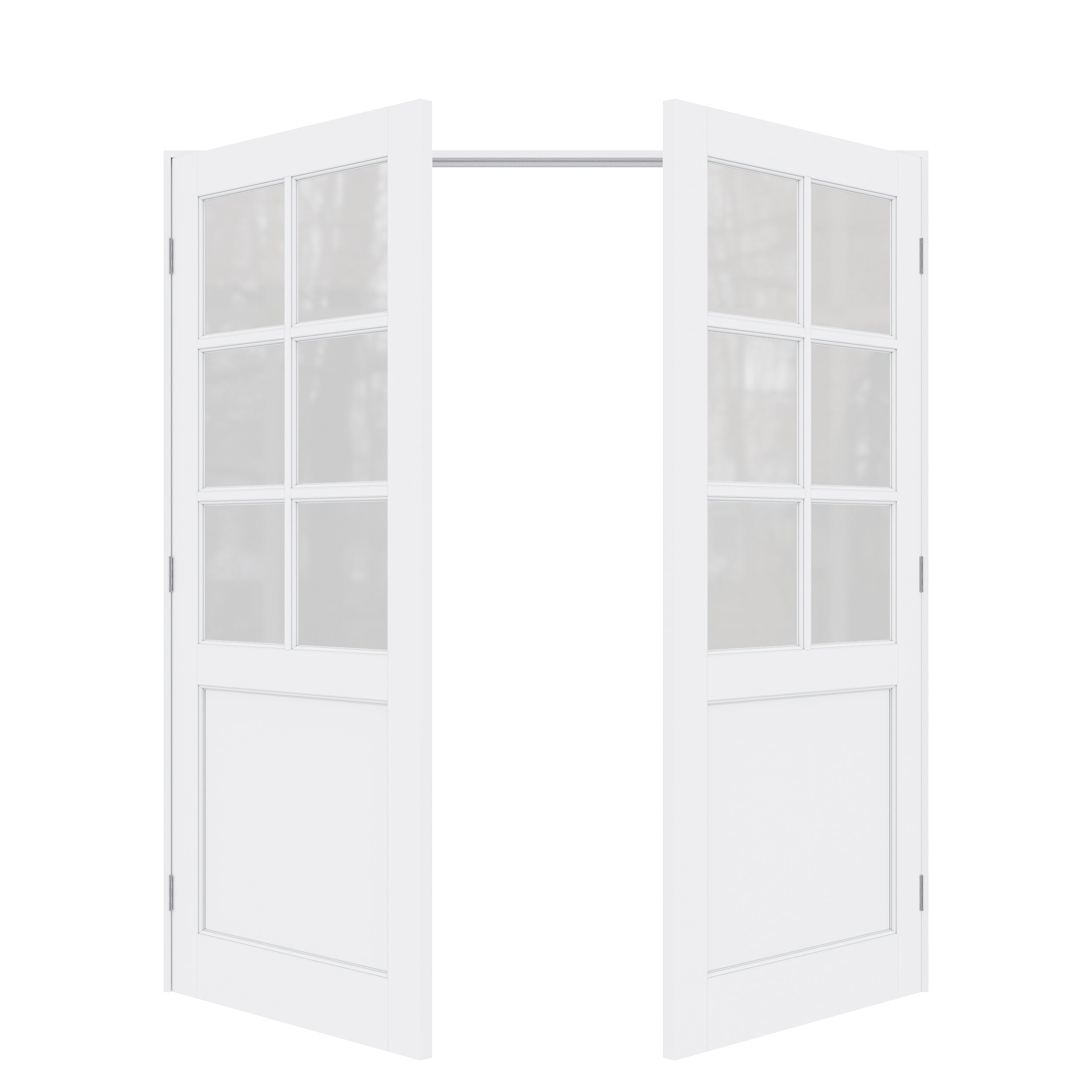 [Silver Hardware Prehung French Door Collection] 6-Lite Frosted Glass French Door with Sliver Hardware Kit & Ready-to-Assemble Jamb, Solid Core MDF Wood, White