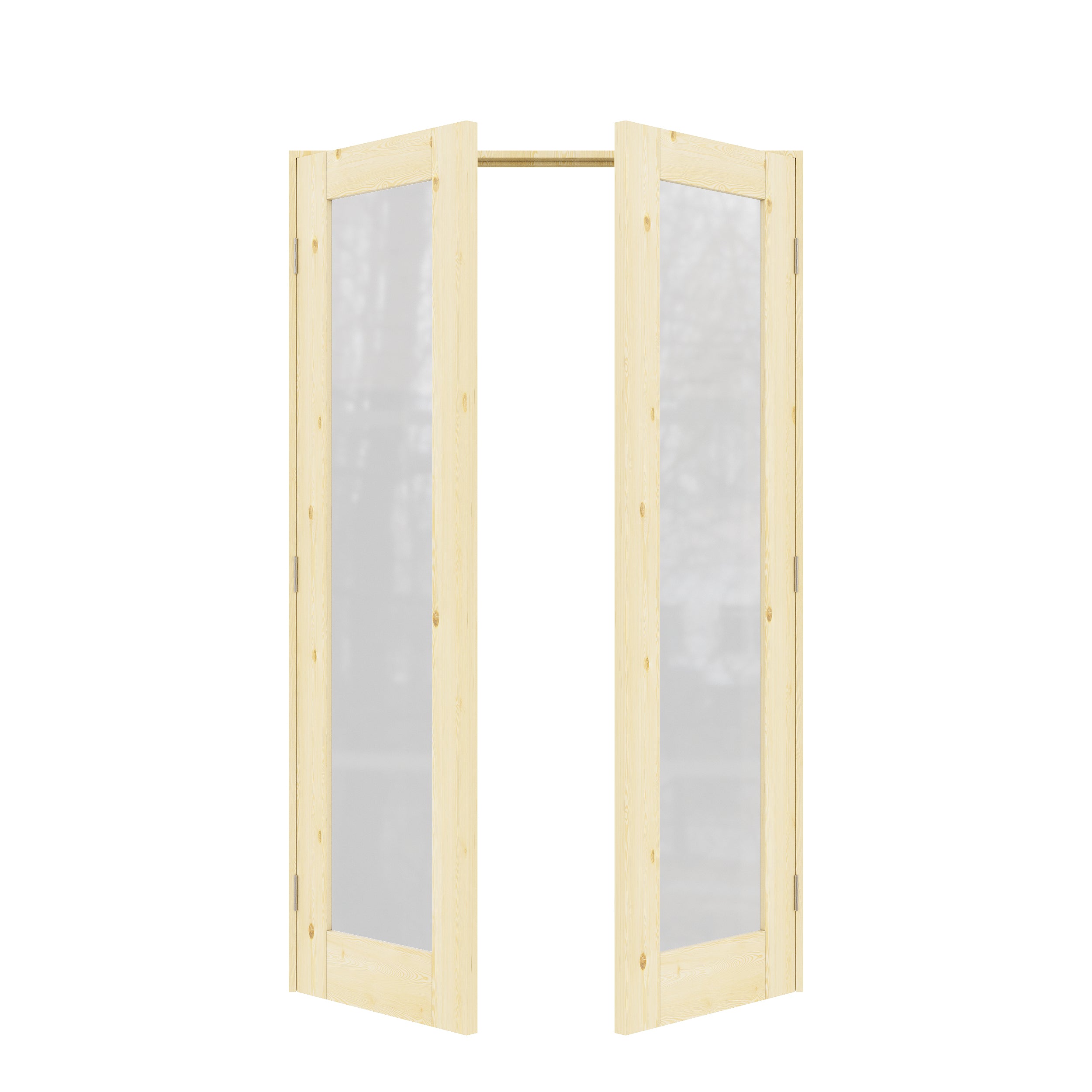 [Silver Hardware Prehung French Door Collection] 1-Lite Frosted Glass,Pine Wood Solid Core Double Prehung French Door with Sliver Handware kit & Ready-to-Assemble Jamb