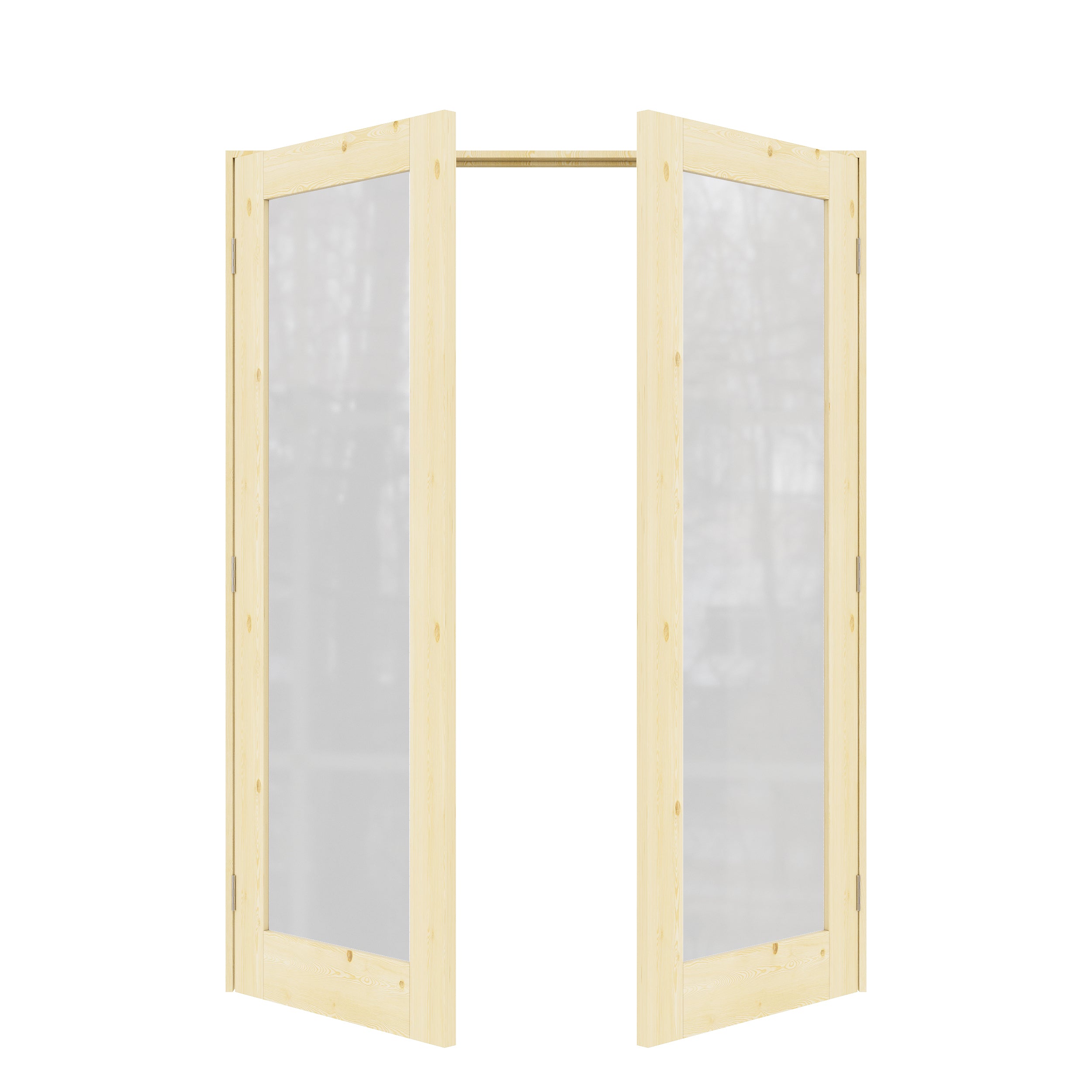 [Silver Hardware Prehung French Door Collection] 1-Lite Frosted Glass,Pine Wood Solid Core Double Prehung French Door with Sliver Handware kit & Ready-to-Assemble Jamb