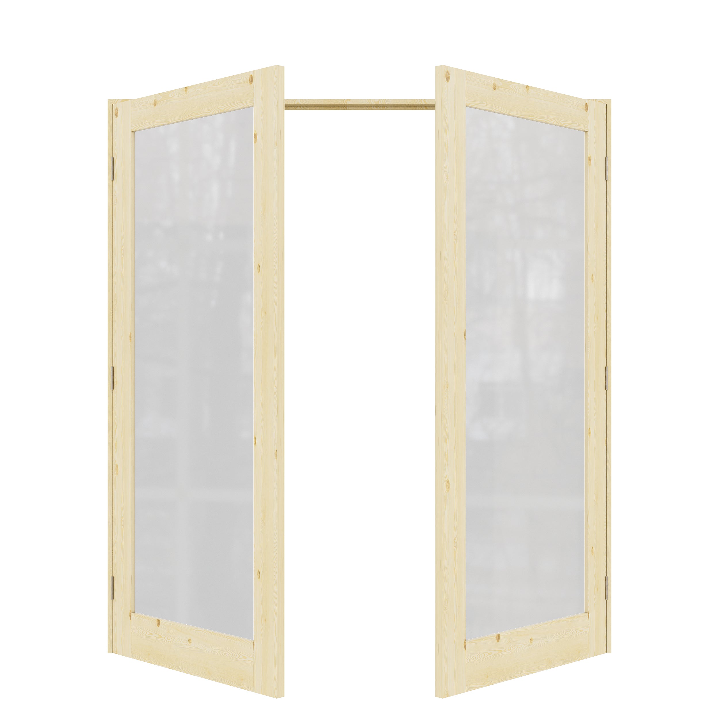 [Silver Hardware Prehung French Door Collection] 1-Lite Frosted Glass,Pine Wood Solid Core Double Prehung French Door with Sliver Handware kit & Ready-to-Assemble Jamb