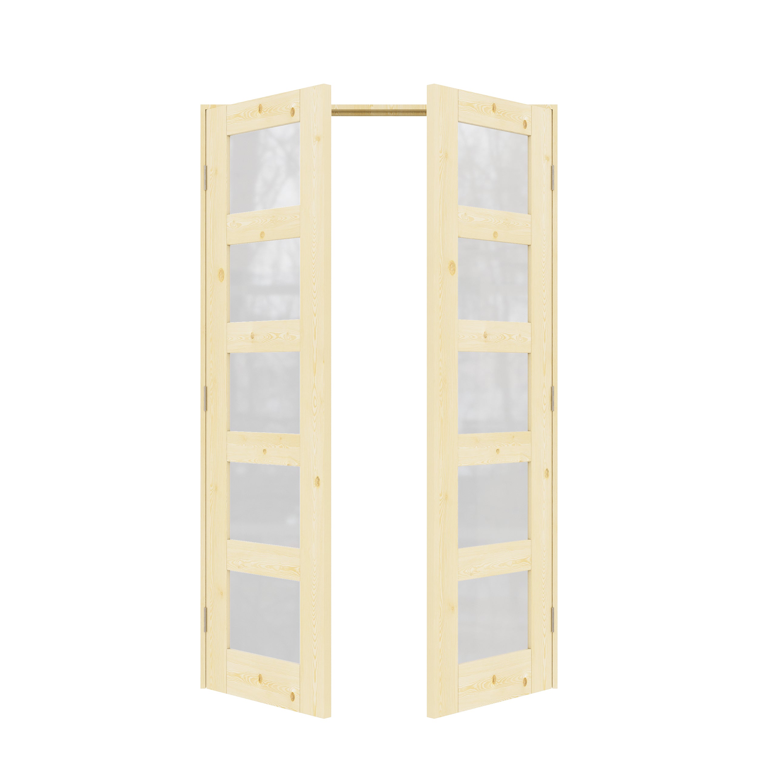 [Silver Hardware Prehung French Door Collection] 5 Lite Frosted Glass,Pine Wood Solid Core Double Prehung French Door with Sliver Handware kit & Ready-to-Assemble Jamb