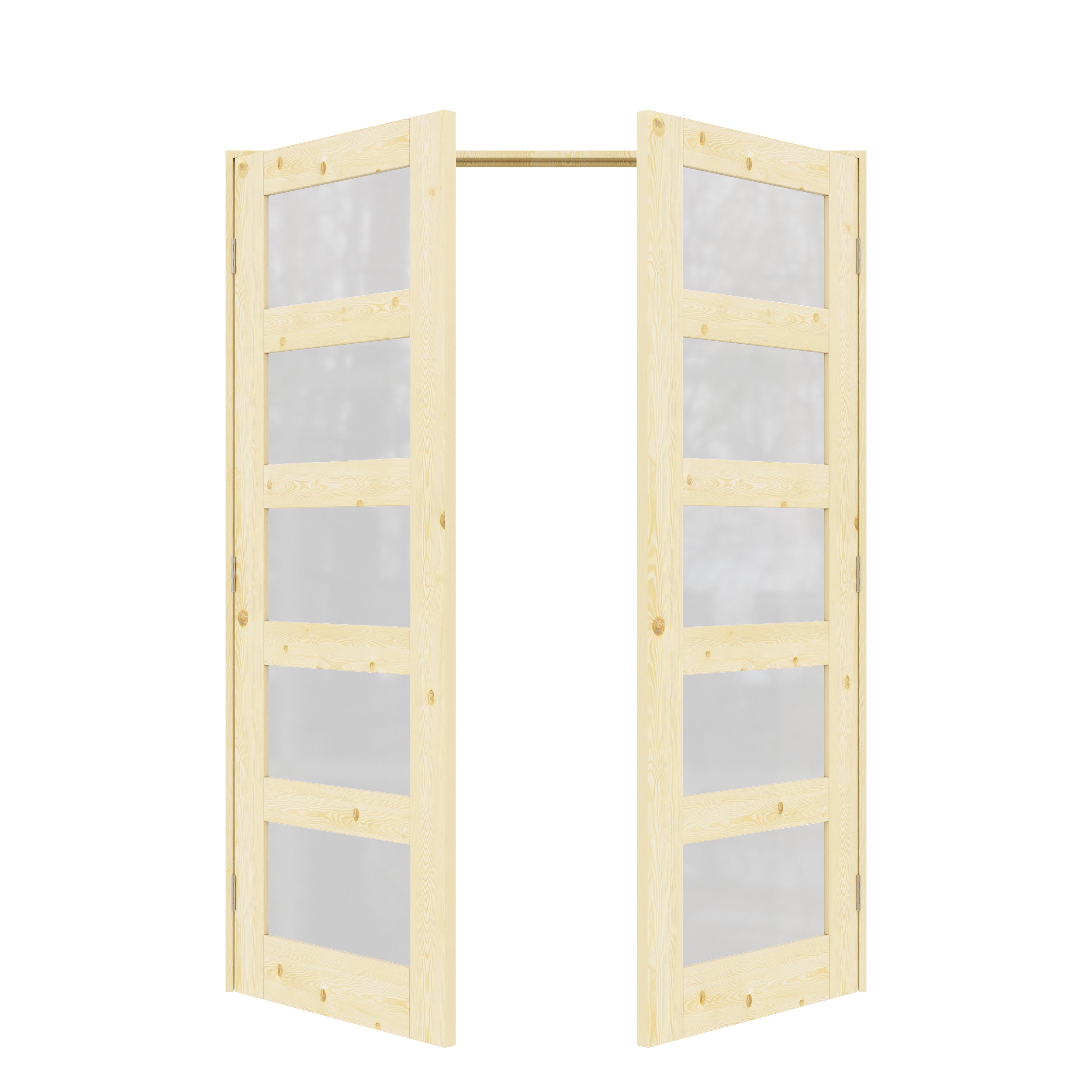 [Silver Hardware Prehung French Door Collection] 5 Lite Frosted Glass,Pine Wood Solid Core Double Prehung French Door with Sliver Handware kit & Ready-to-Assemble Jamb