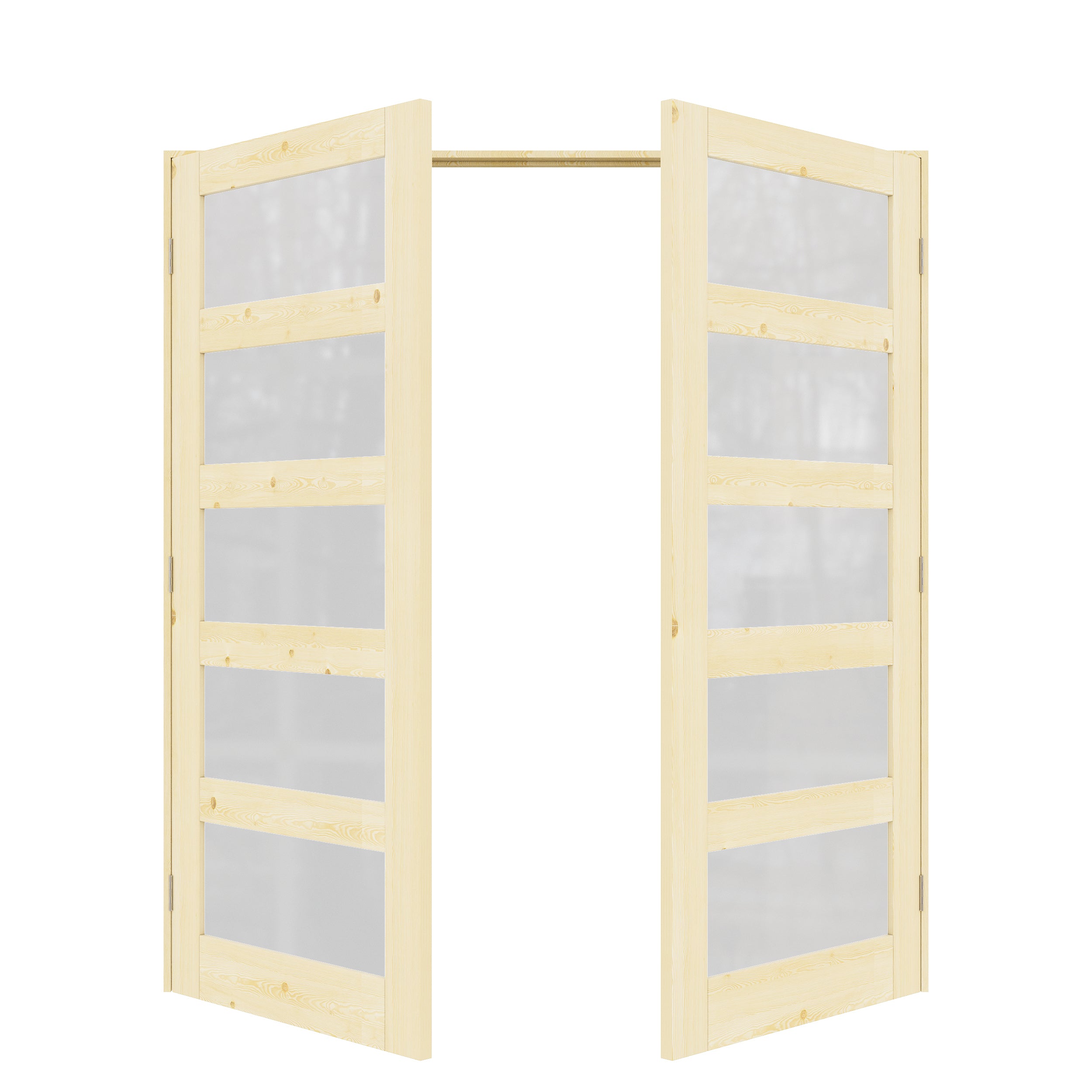 [Silver Hardware Prehung French Door Collection] 5 Lite Frosted Glass,Pine Wood Solid Core Double Prehung French Door with Sliver Handware kit & Ready-to-Assemble Jamb