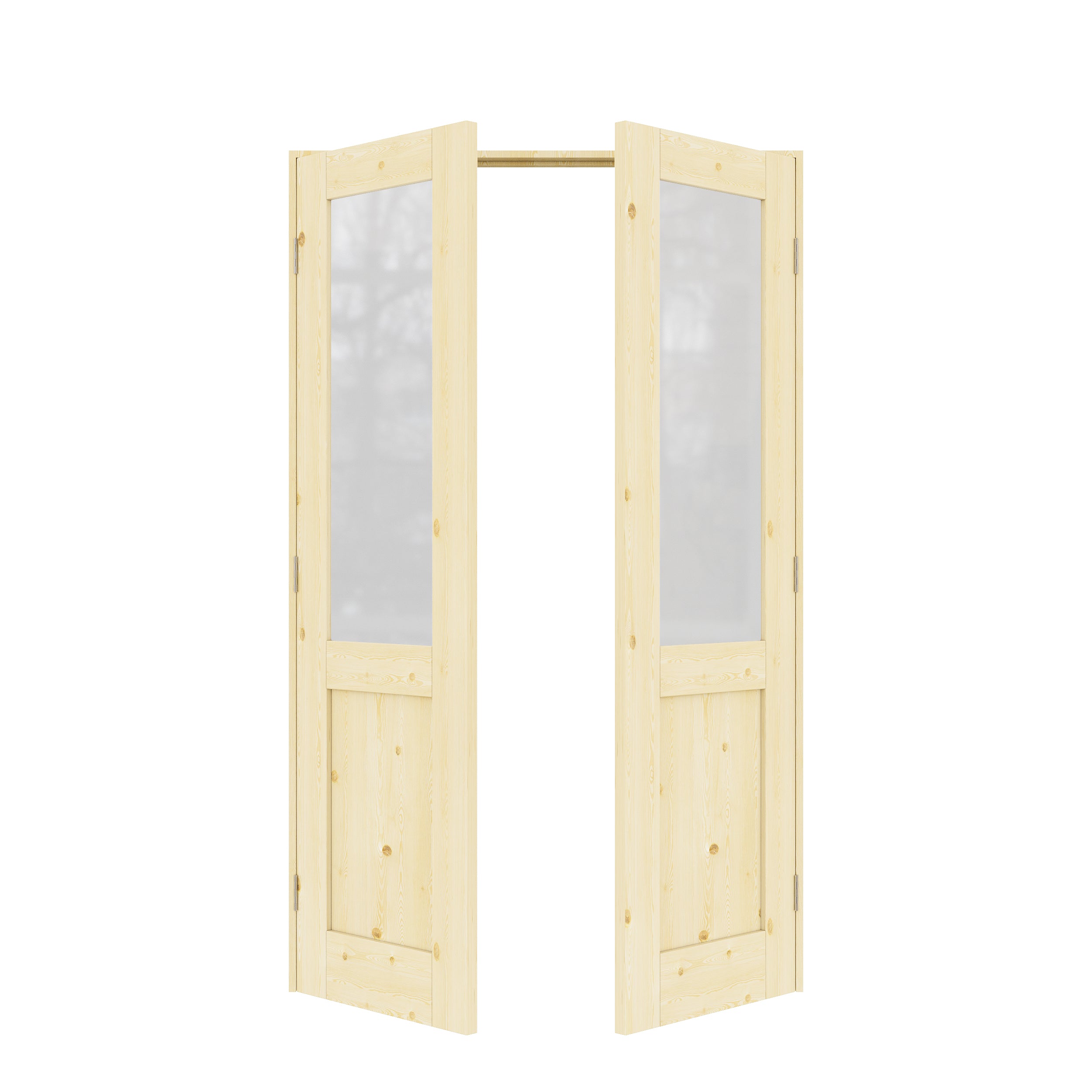 [Silver Hardware Prehung French Door Collection] Half Lite Frosted Glass,Pine Wood Solid Core Double Prehung French Door with Sliver Handware kit & Ready-to-Assemble Jamb