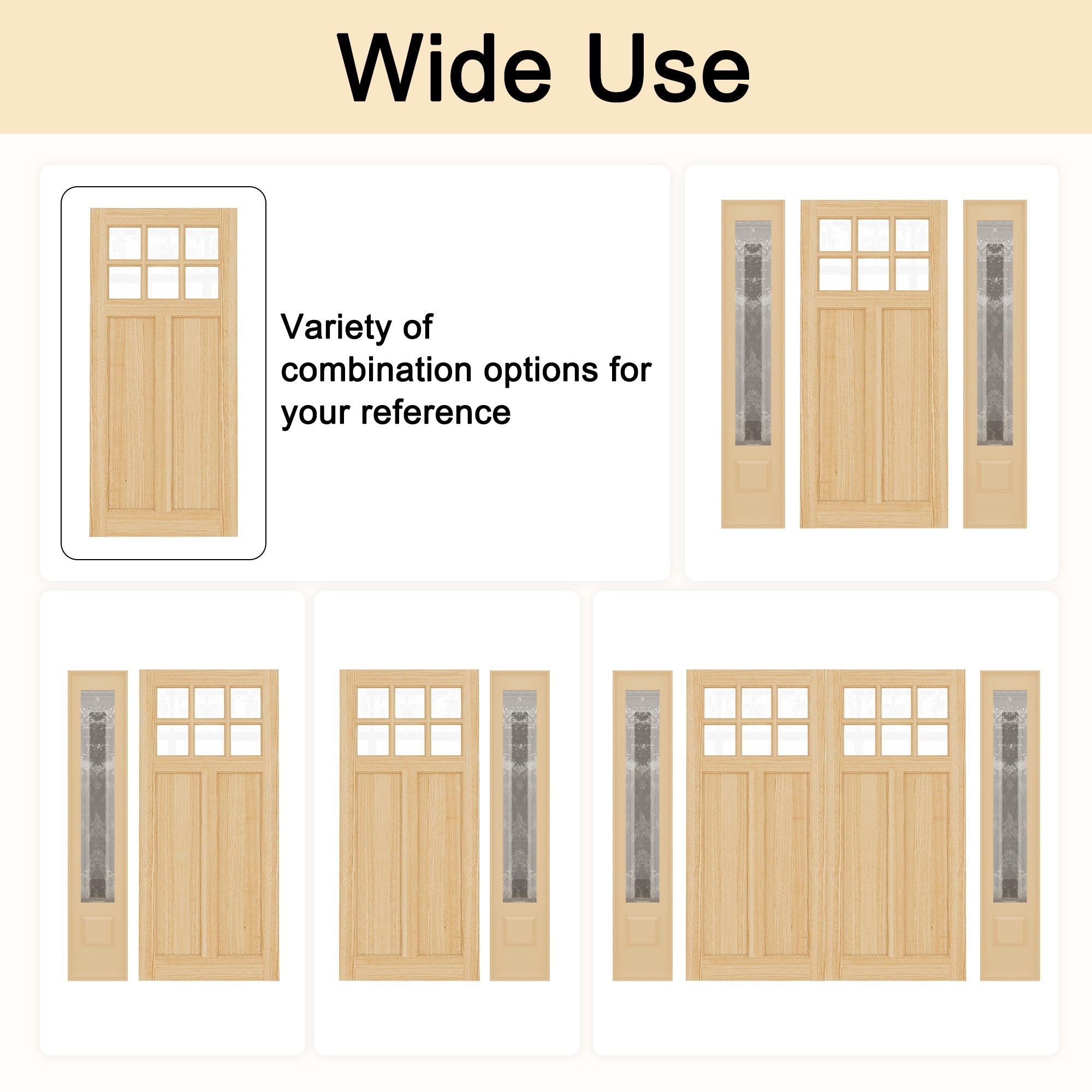 Ark Design Universal/Reversible 6-Lite Clear Glass and 2-Panel Unfinished Pine Wood Front Door Slab