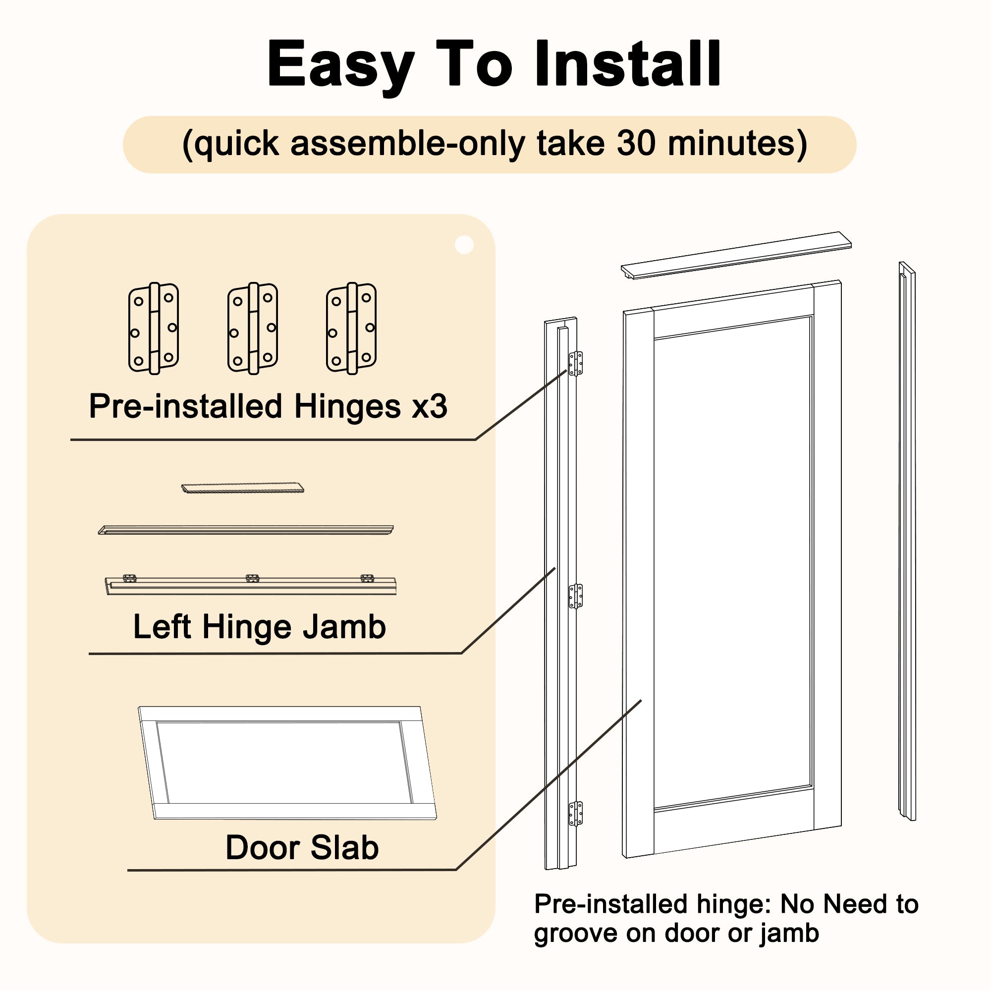 Ark Design Modern Universal/Reversible 3-Lite Tempered Clear Glass Unfinished Pine Wood Front Door Slab
