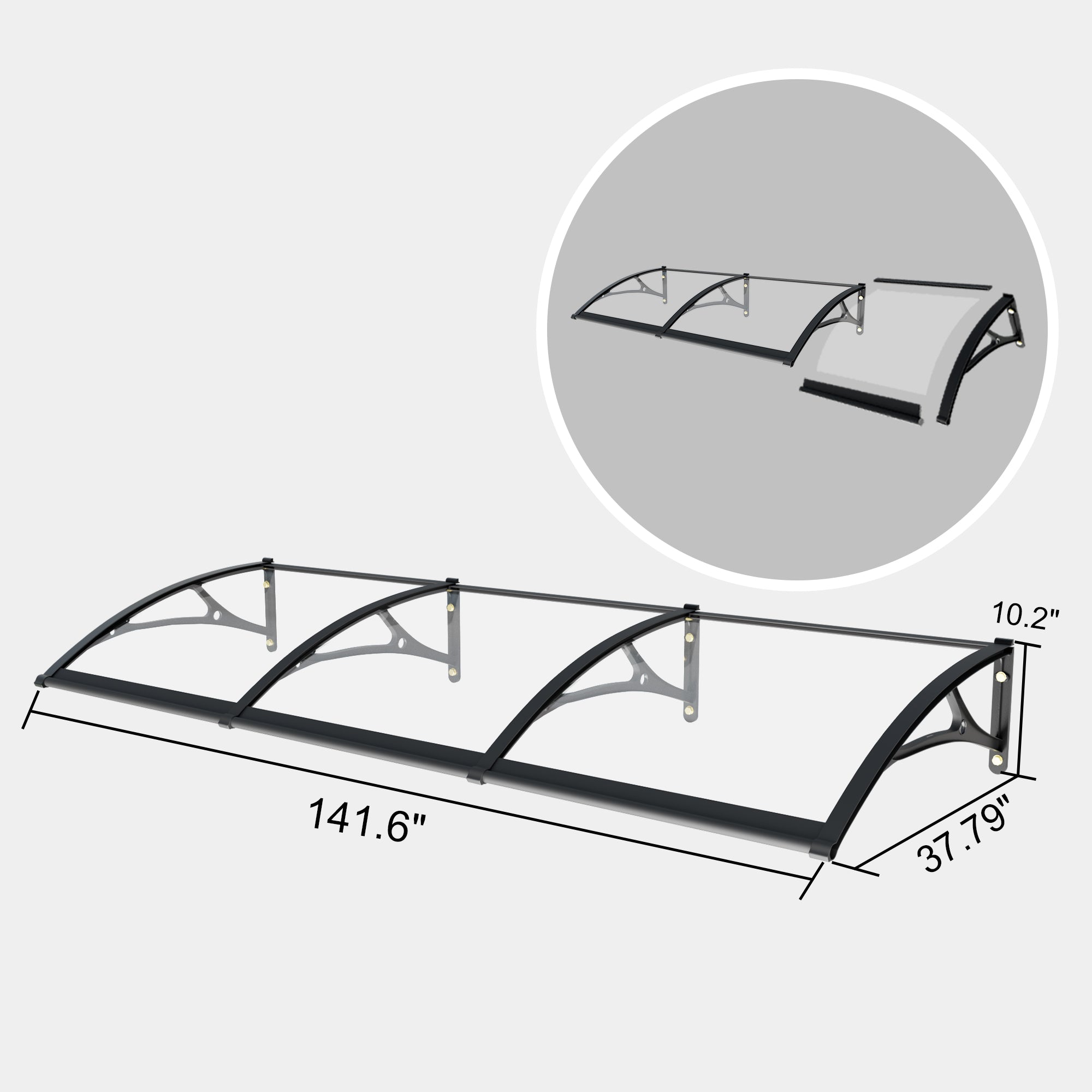 11.8 ft. Clear Acrylic Door and Window Aluminum Fixed Awning (10.2 in. H x 39.4 in. D)