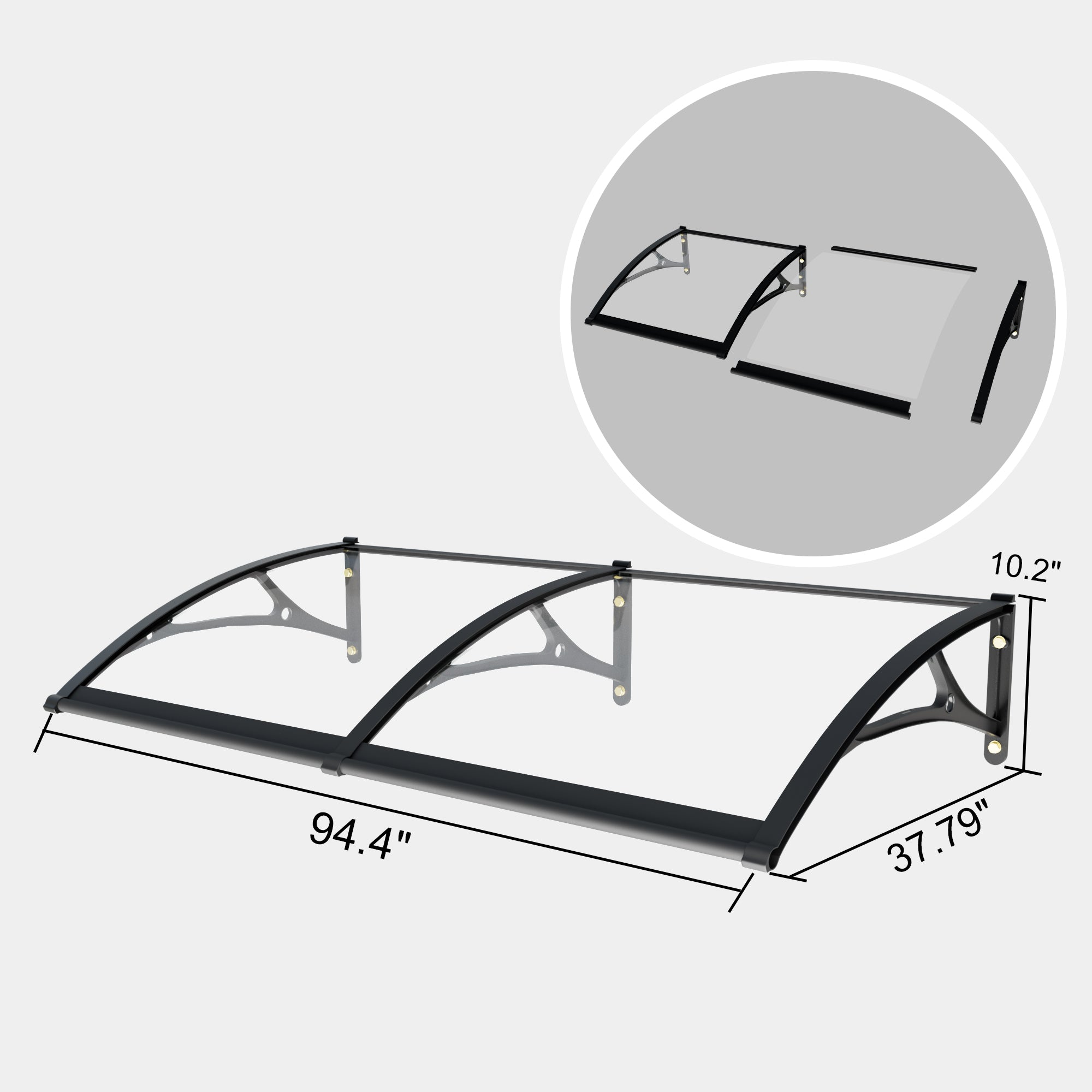 7 .9 ft. Clear Acrylic Door and Window Aluminum Fixed Awning (10.2 in. H x 39.4 in. D)