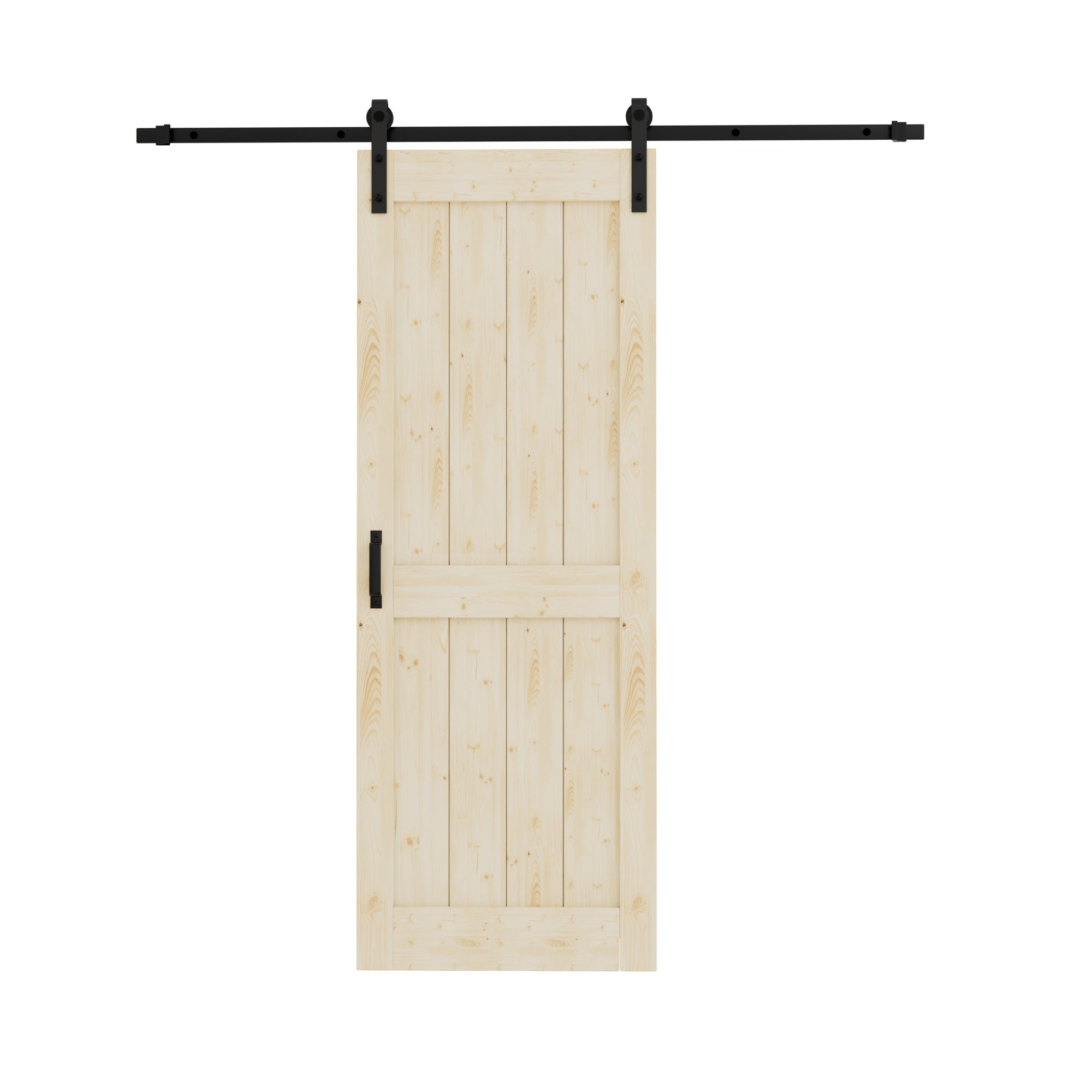 Ark Design Sliding Barn Door, Solid Pine Wood, H Design, Unfinished, with Hardware Kit & Handle & Floor Guide