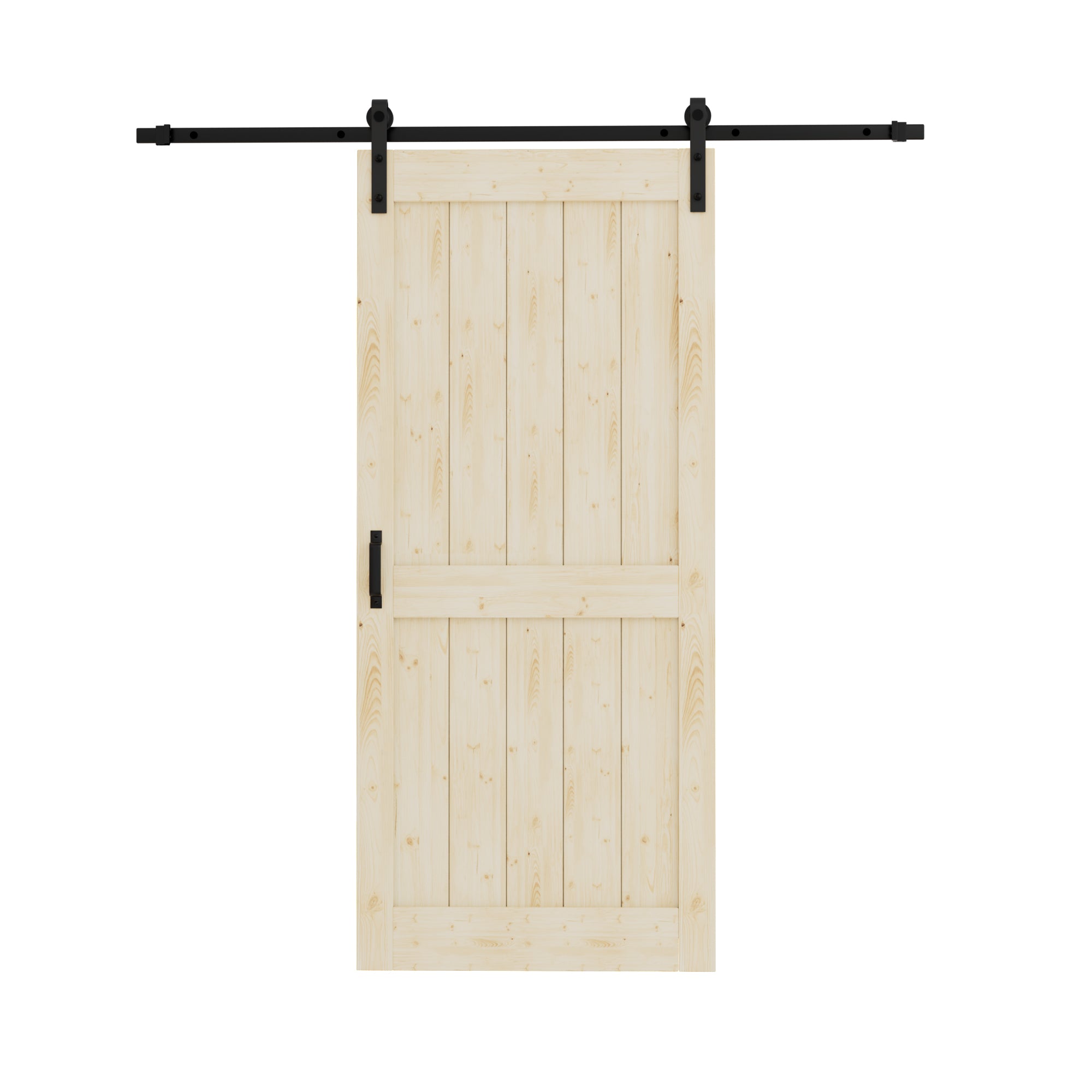 Ark Design Sliding Barn Door, Solid Pine Wood, H Design, Unfinished, with Hardware Kit & Handle & Floor Guide