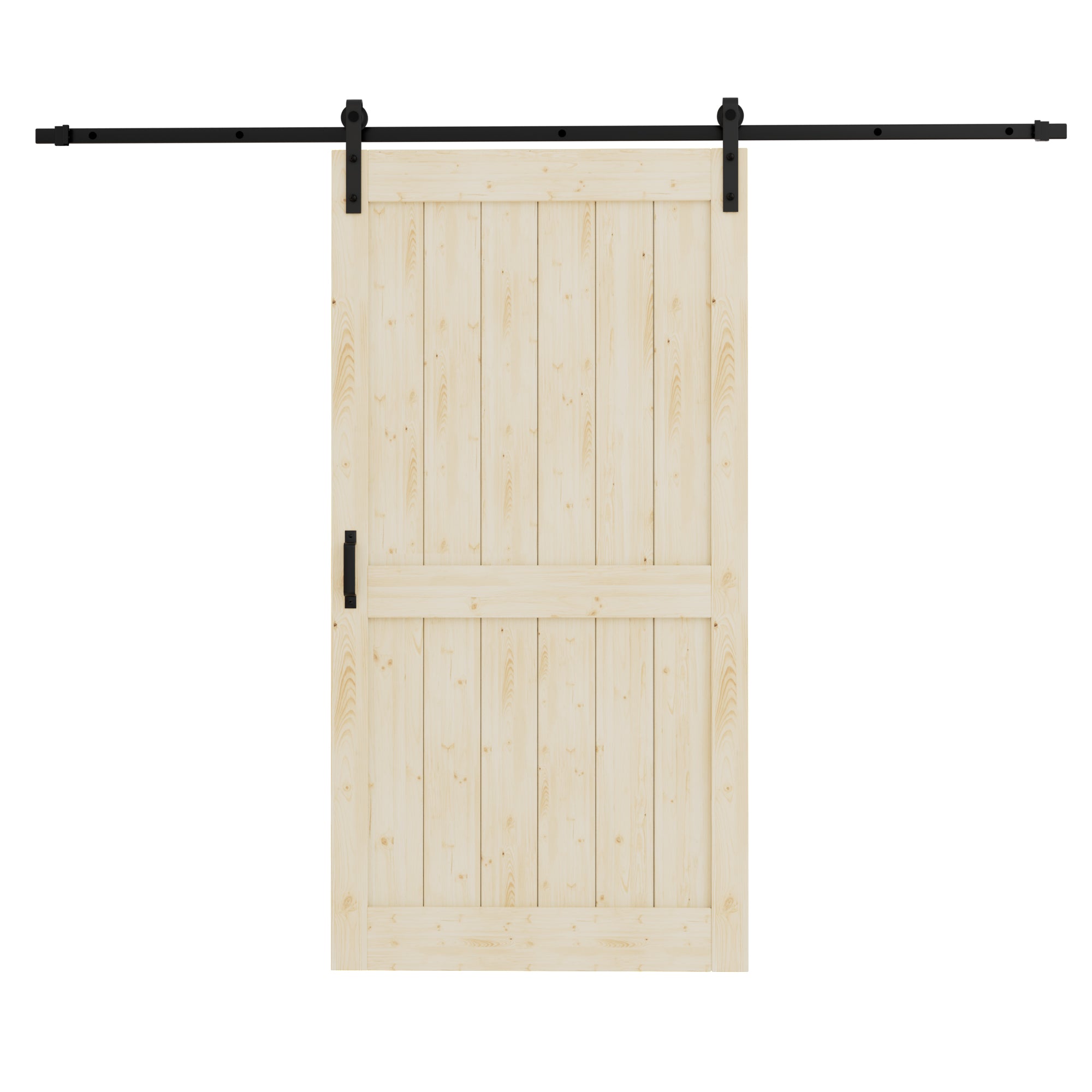 Ark Design Sliding Barn Door, Solid Pine Wood, H Design, Unfinished, with Hardware Kit & Handle & Floor Guide