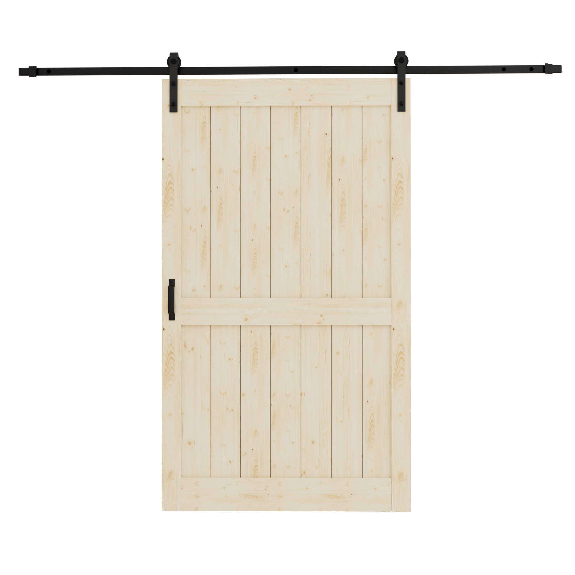 Ark Design Sliding Barn Door, Solid Pine Wood, H Design, Unfinished, with Hardware Kit & Handle & Floor Guide