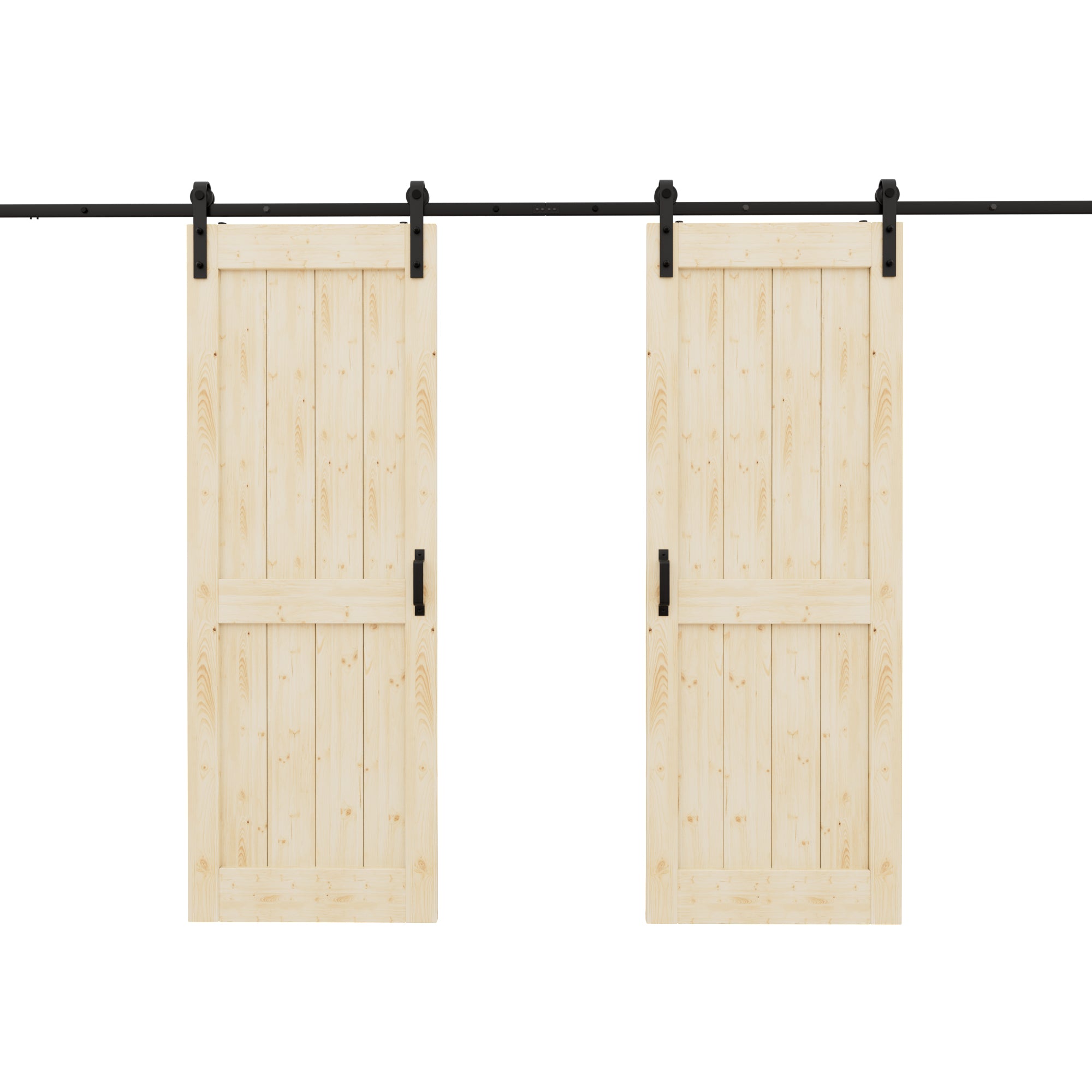 Ark Design Sliding Barn Door, Solid Pine Wood, H Design, Unfinished, with Hardware Kit & Handle & Floor Guide