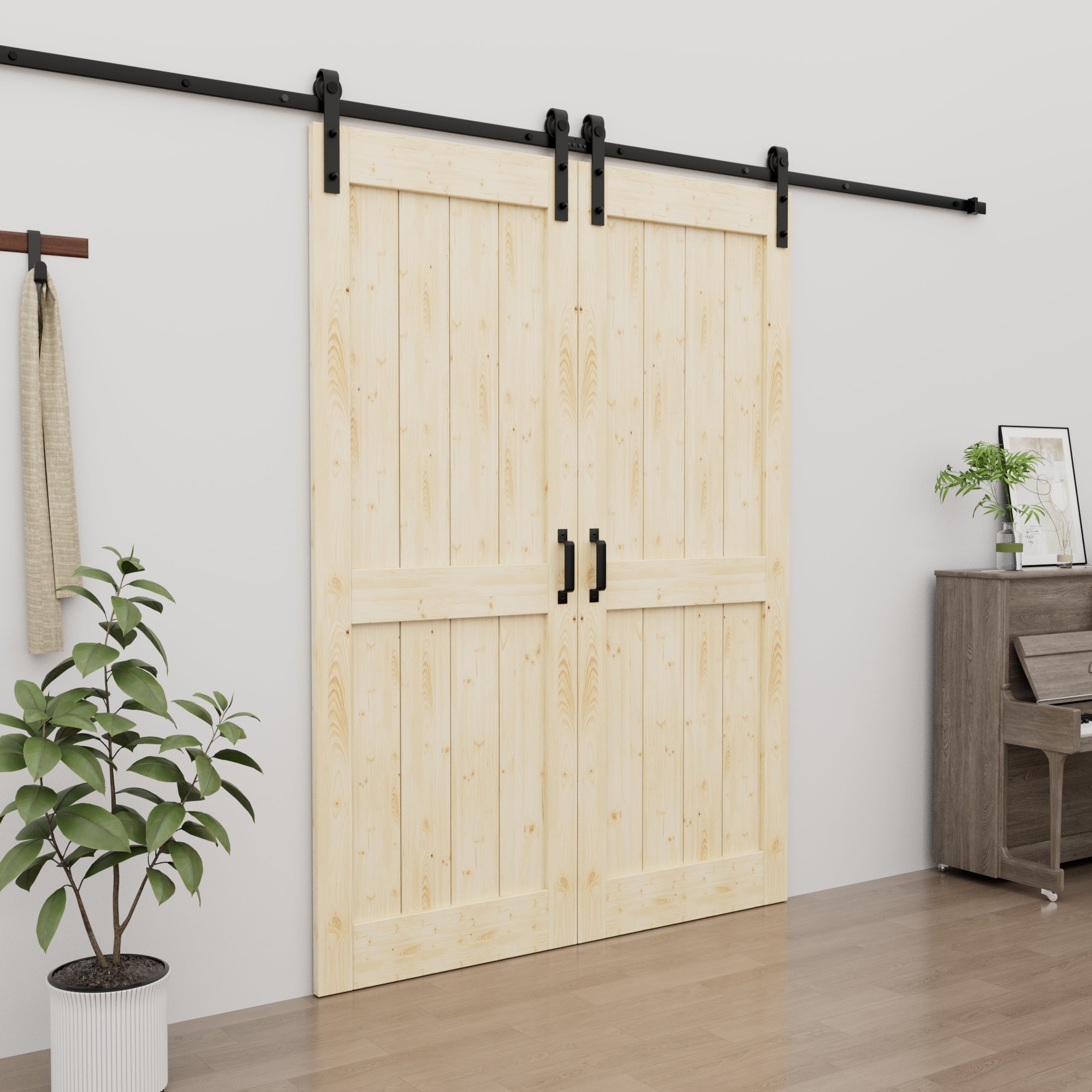Ark Design Sliding Barn Door, Solid Pine Wood, H Design, Unfinished, with Hardware Kit & Handle & Floor Guide