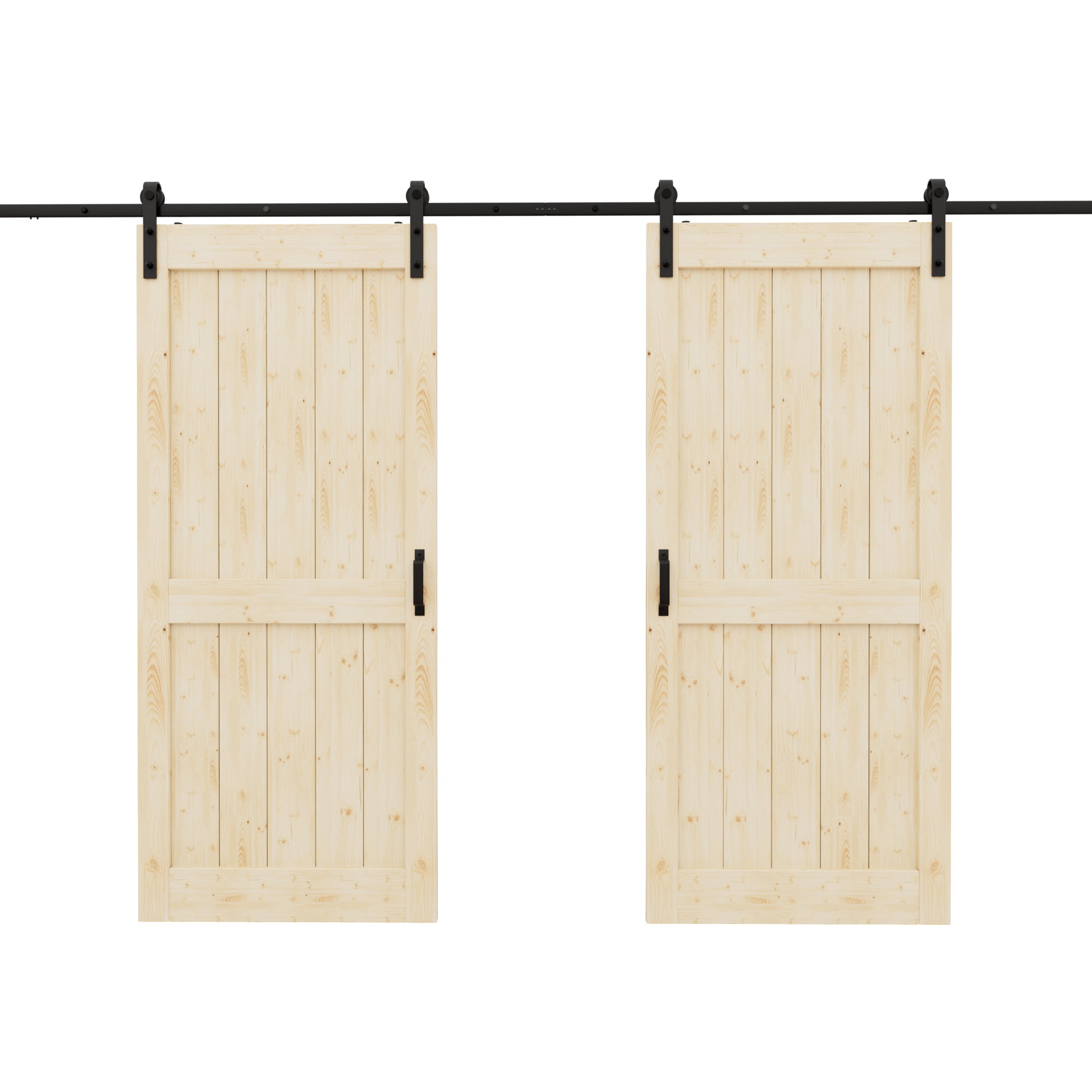Ark Design Sliding Barn Door, Solid Pine Wood, H Design, Unfinished, with Hardware Kit & Handle & Floor Guide