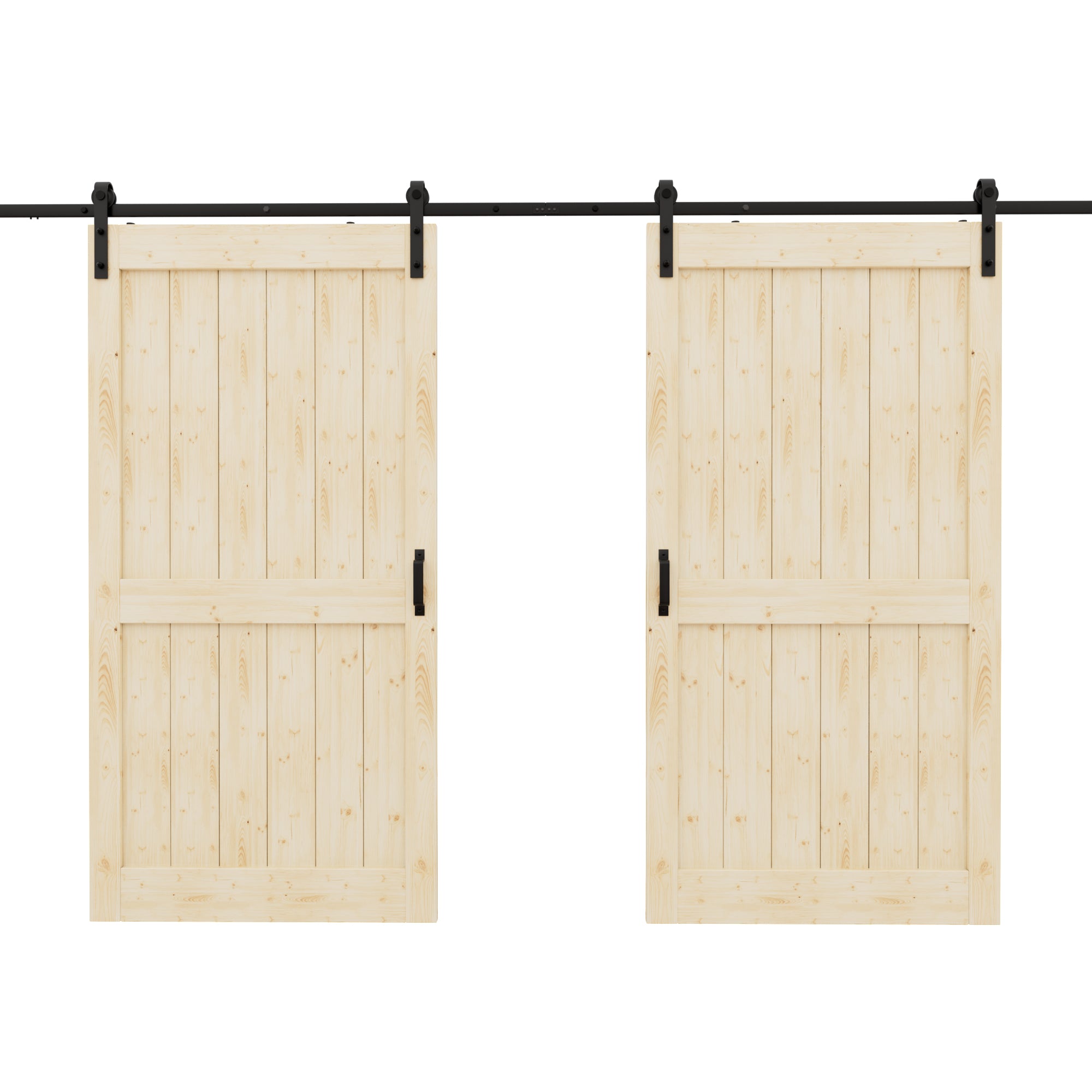 Ark Design Sliding Barn Door, Solid Pine Wood, H Design, Unfinished, with Hardware Kit & Handle & Floor Guide