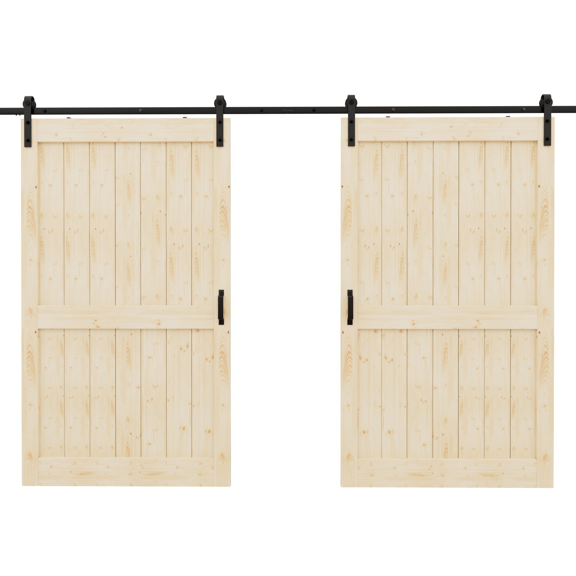 Ark Design Sliding Barn Door, Solid Pine Wood, H Design, Unfinished, with Hardware Kit & Handle & Floor Guide