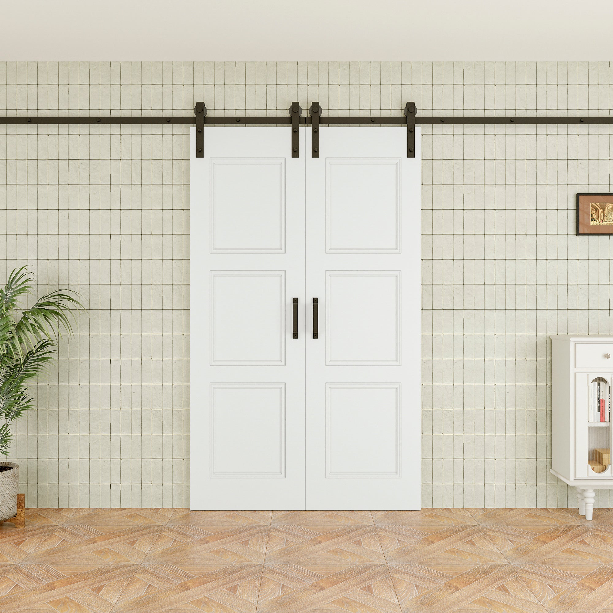 Ark Design Molded 3 Panel White Primed Paneled MDF Sliding Barn Door with Hardware Kit