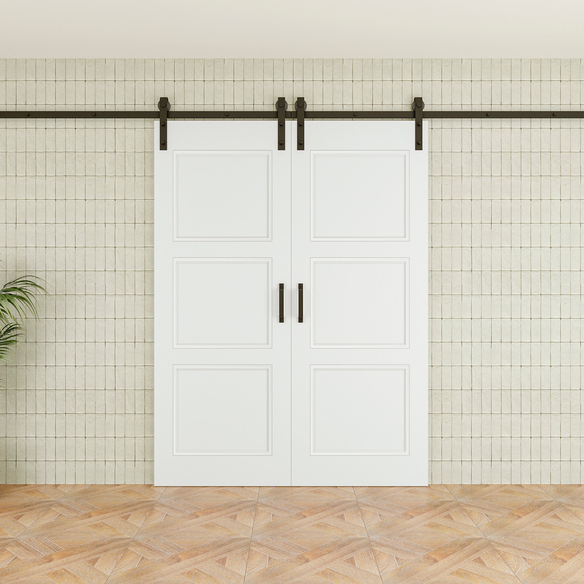 Ark Design Molded 3 Panel White Primed Paneled MDF Sliding Barn Door with Hardware Kit