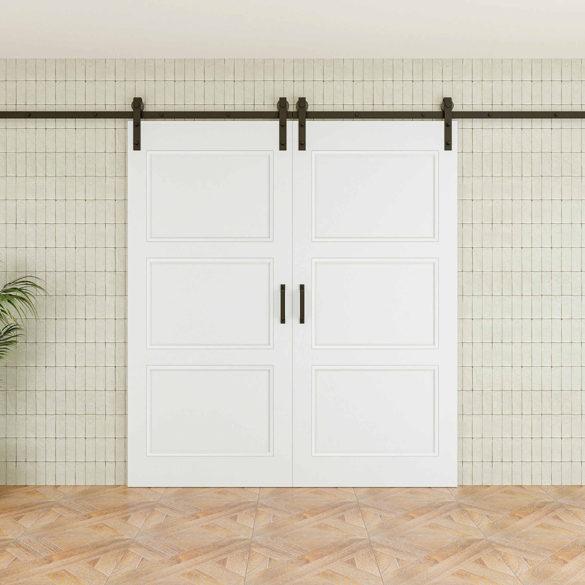 Ark Design Molded 3 Panel White Primed Paneled MDF Sliding Barn Door with Hardware Kit