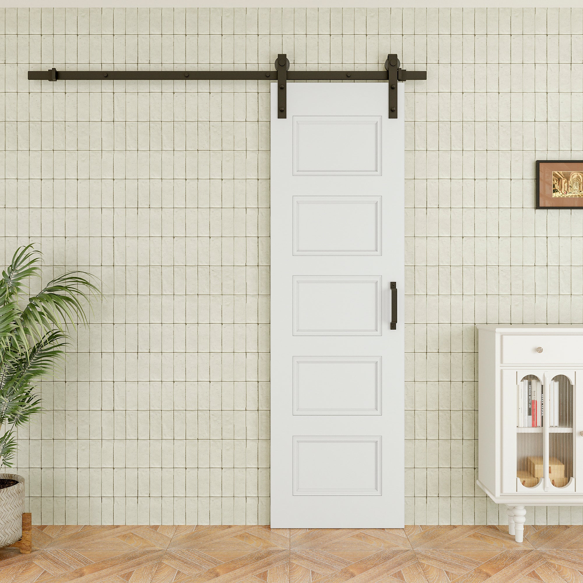 Ark Design Molded 5 Panel White Primed Paneled MDF Sliding Barn Door with Hardware Kit