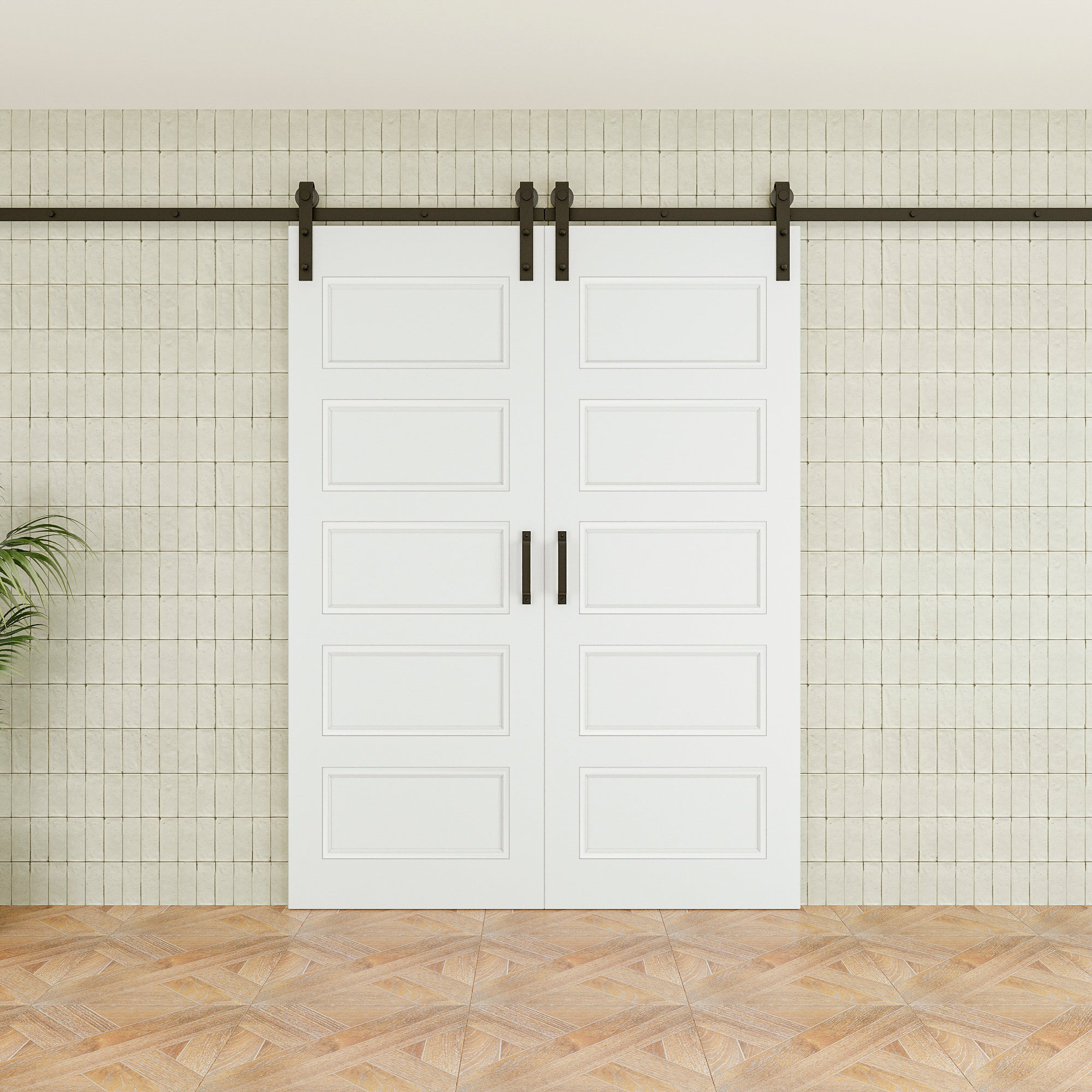 Ark Design Molded 5 Panel White Primed Paneled MDF Sliding Barn Door with Hardware Kit