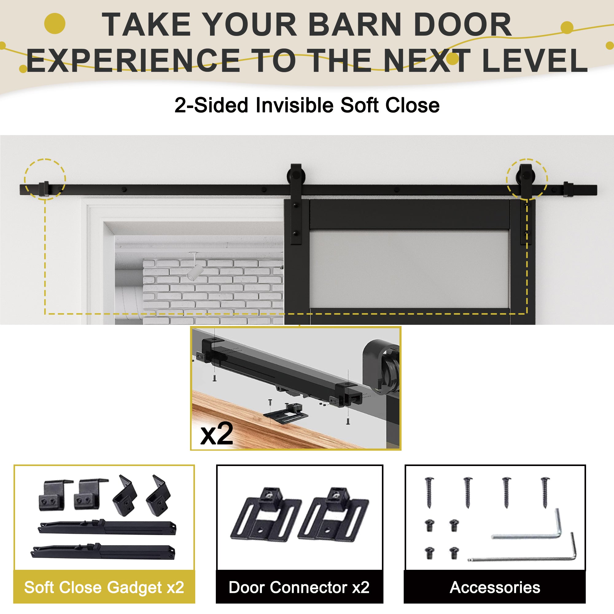 Ark Design Sliding Glass Barn Door, 5-Lite Tempered Frosted Glass, Solid Core MDF Wood & PVC Covered Finished, with Hardware Kit & Handle & Floor Guide, Black