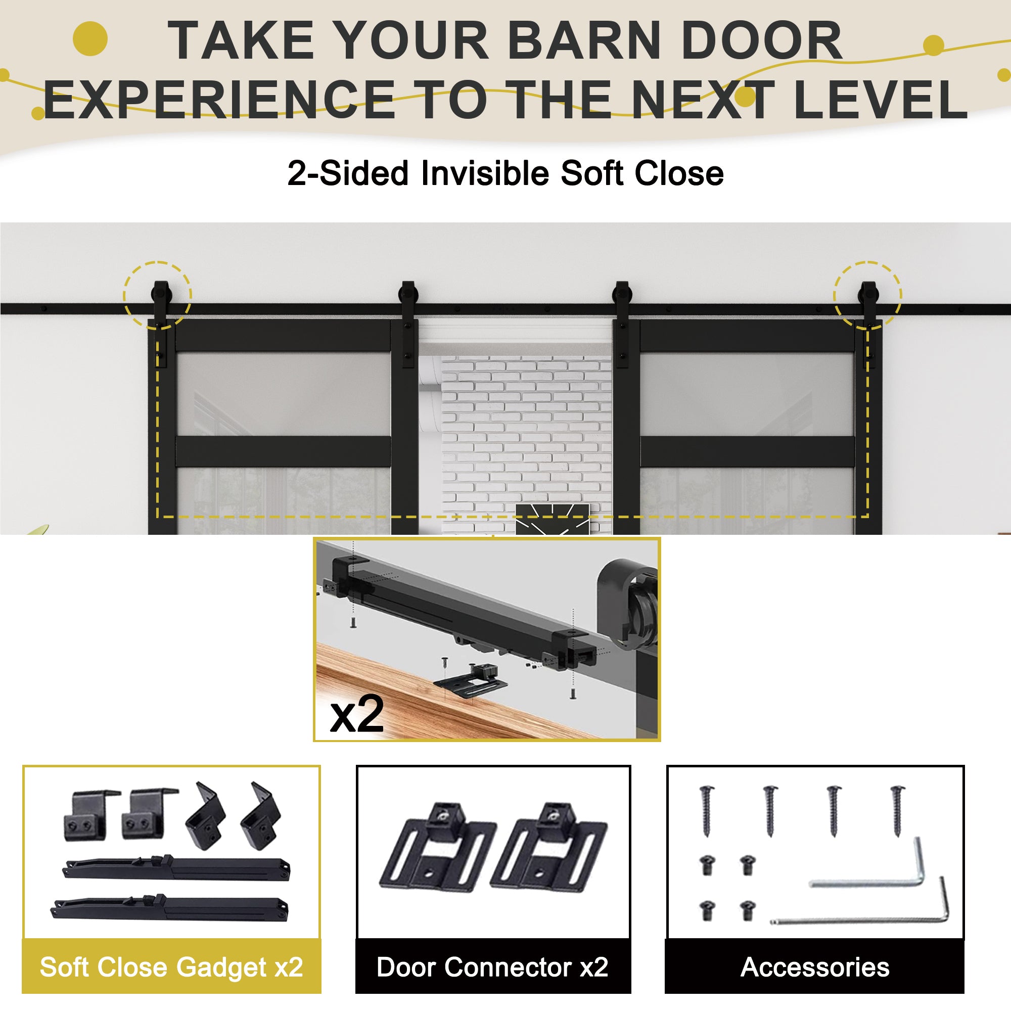 Ark Design Sliding Glass Barn Door, 5-Lite Tempered Frosted Glass, Solid Core MDF Wood & PVC Covered Finished, with Hardware Kit & Handle & Floor Guide, Black