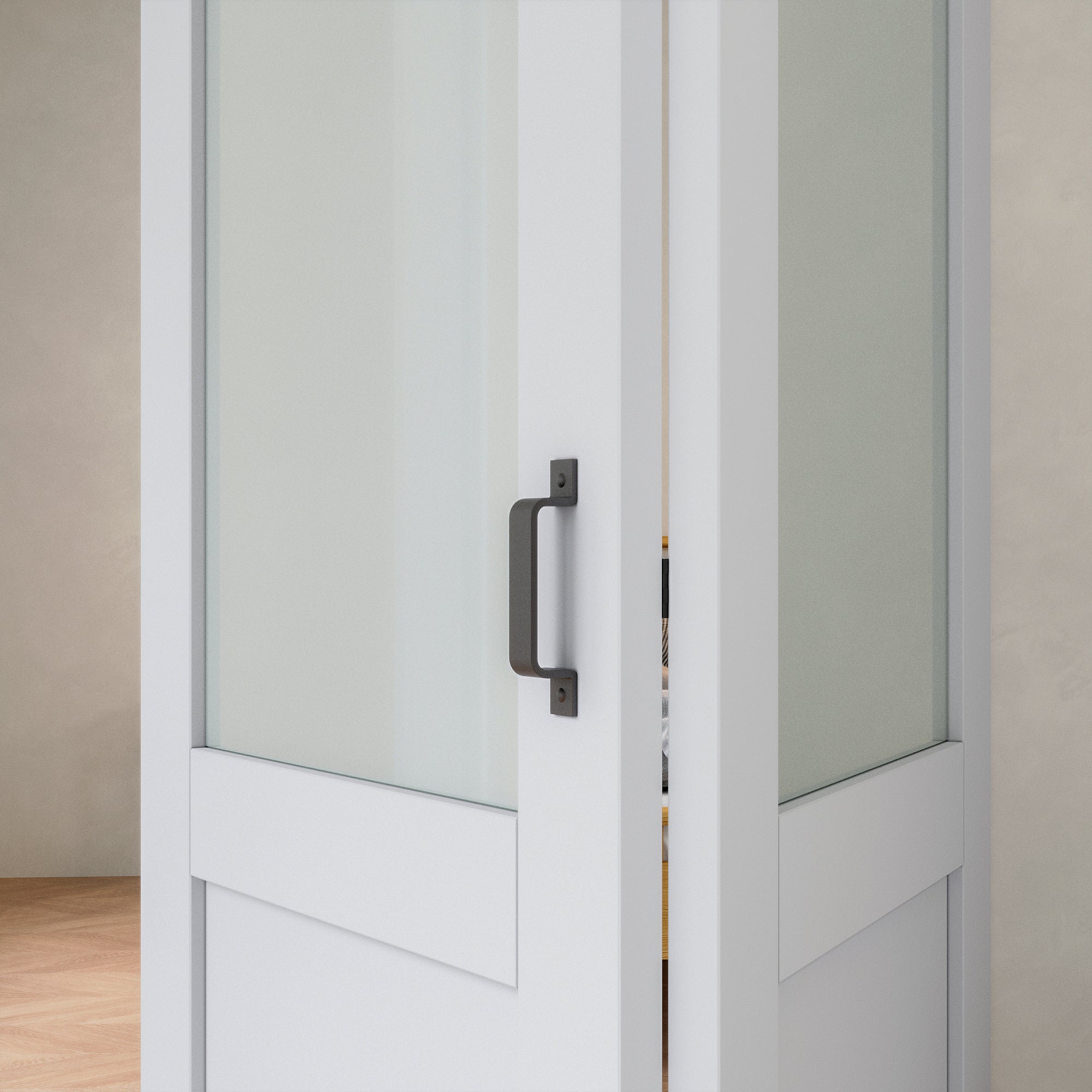 [Paintable] 5-Lite Tempered Frosted Glass Bifold Sliding Barn Door, Prefinished & Paintable Surface,with Hardware Kit