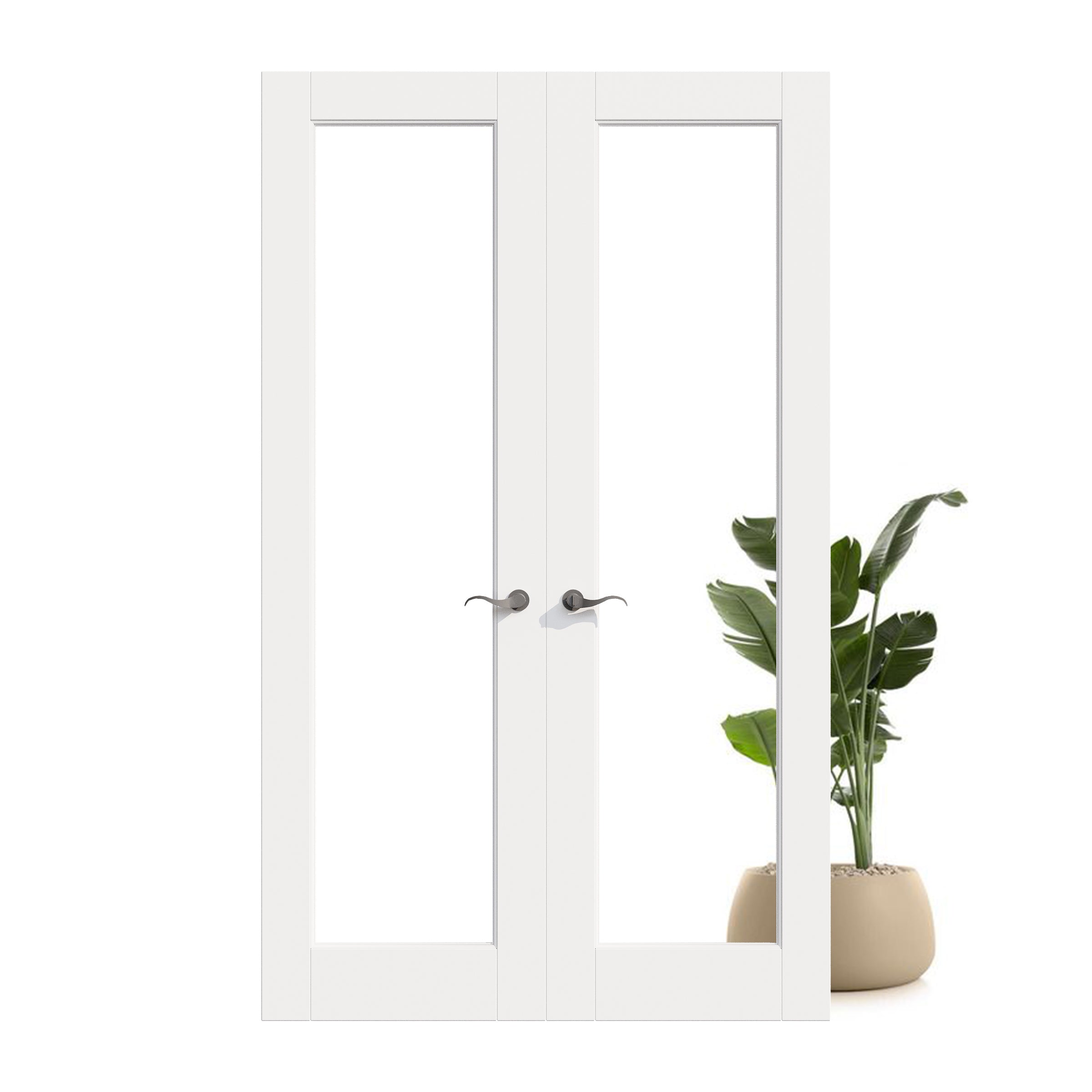 Ark Design 1-Lite Clear Glass White Solid Core Double Prehung French Door with Ready-to-Assemble Jamb