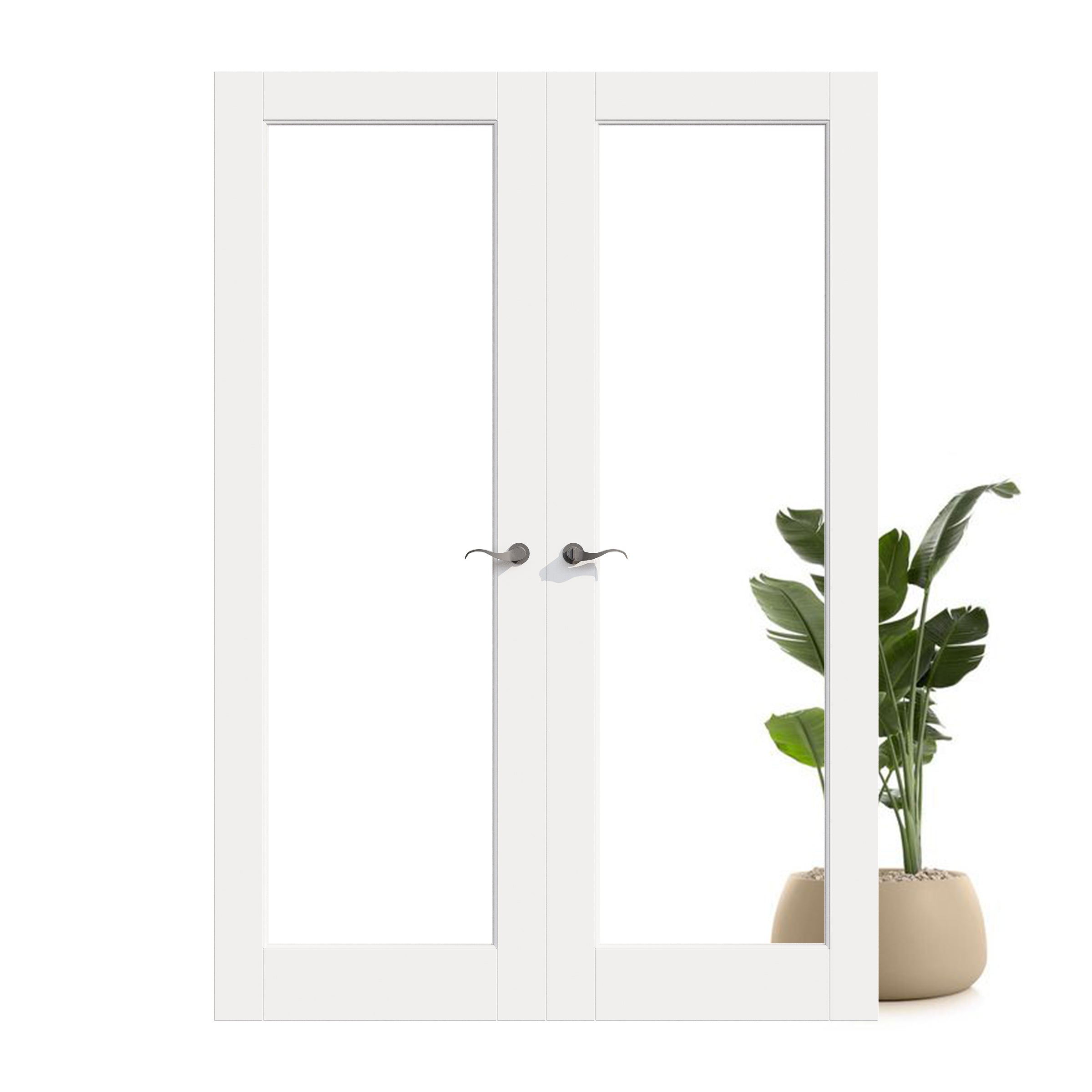 Ark Design 1-Lite Clear Glass White Solid Core Double Prehung French Door with Ready-to-Assemble Jamb