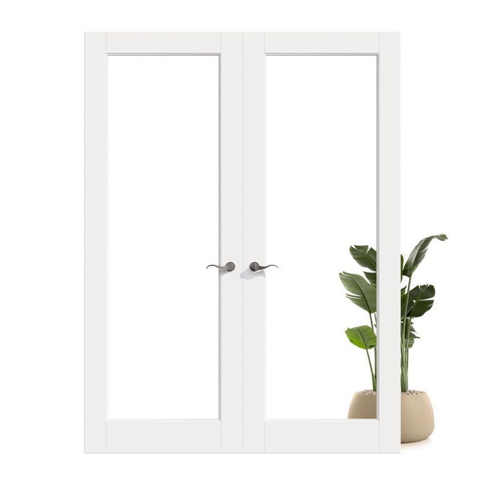 1-Lite Clear Glass White Solid Core Double Prehung French Door with ...