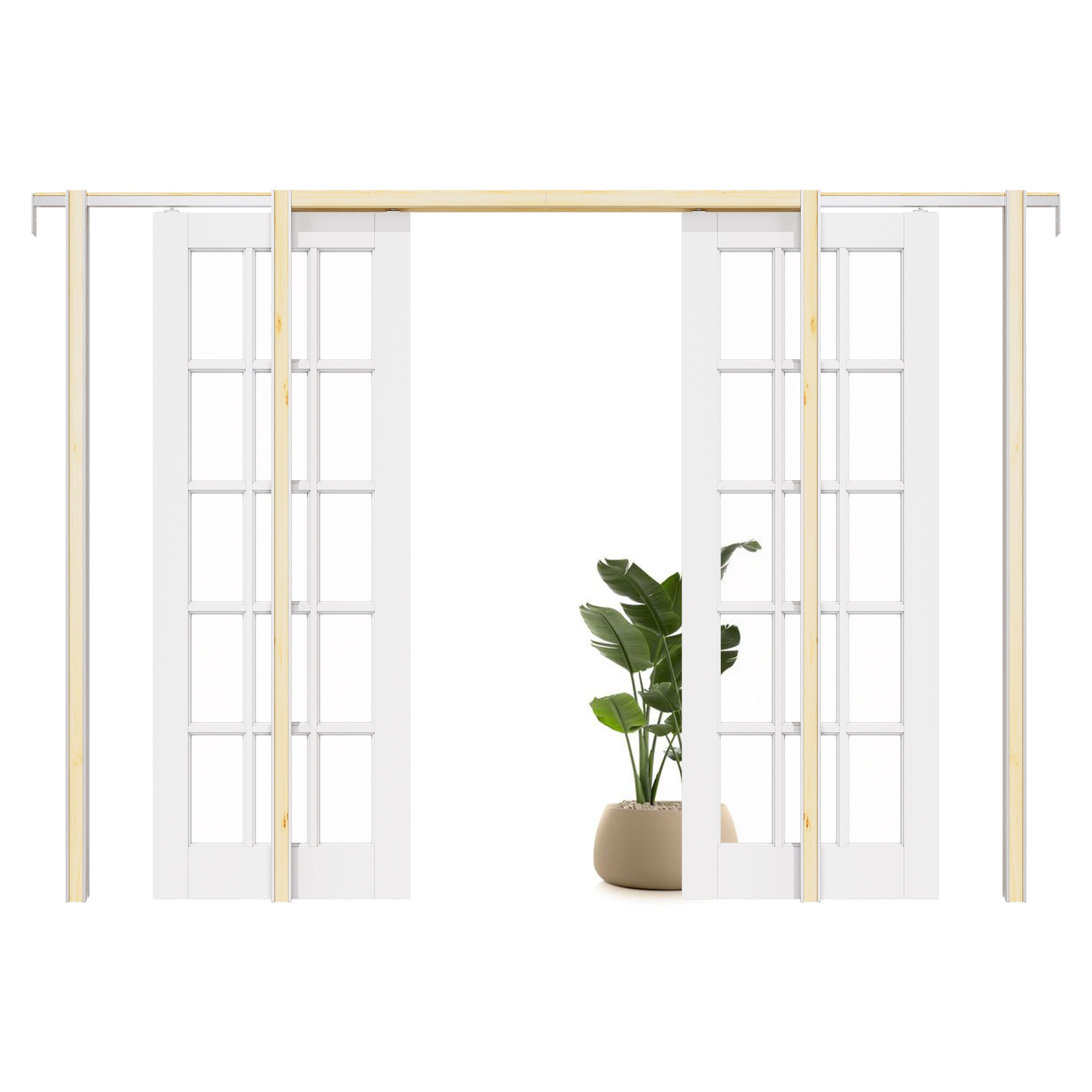 Ark Design 15-Lite Clear Glass Pocket Door with Hardware Kit & Soft Close & Frame, MDF Wood & Paint-grade Finished, White