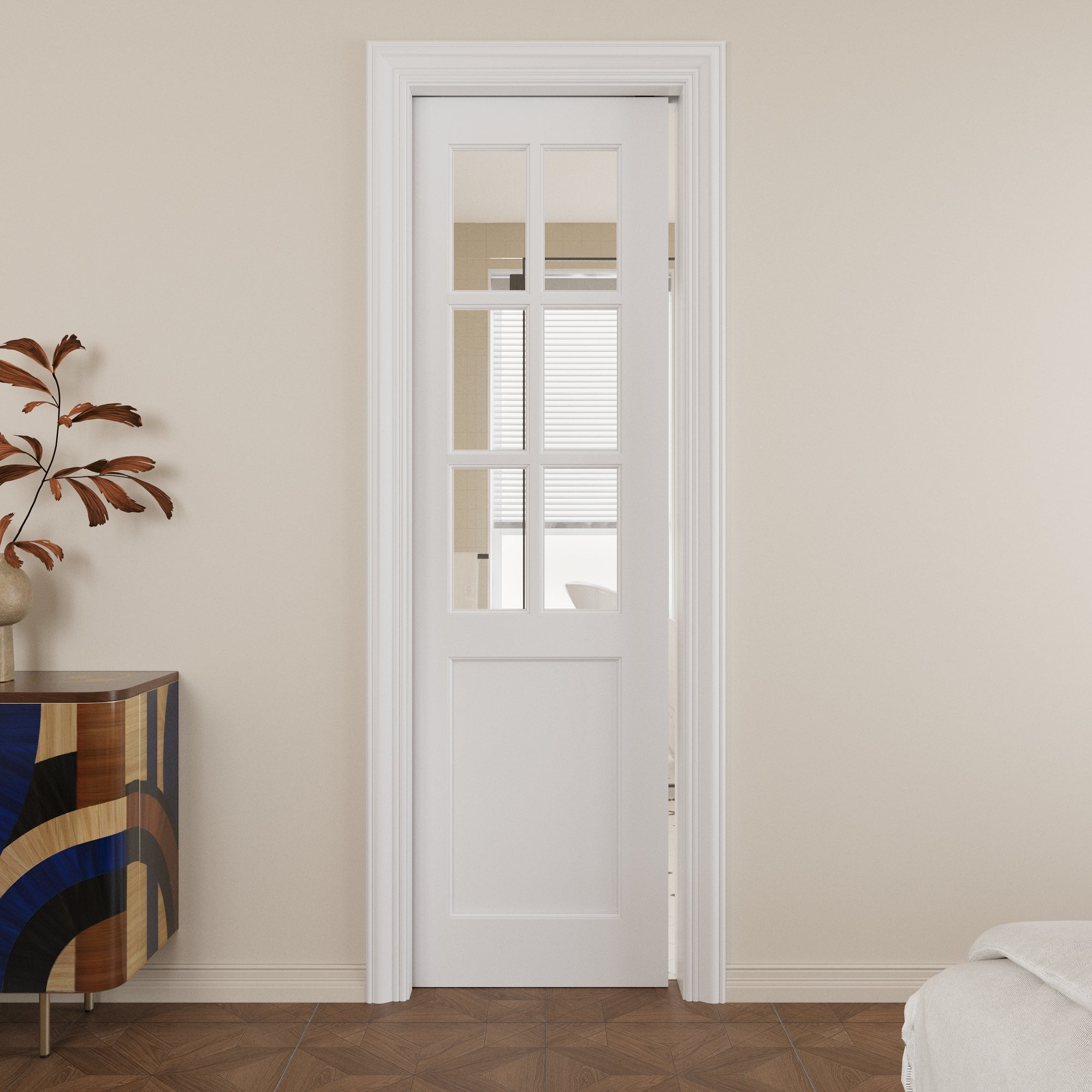 Ark Design 6-Lite Clear Glass Pocket Door with Hardware Kit & Soft Close & Frame, MDF Wood & Paint-grade Finished, White