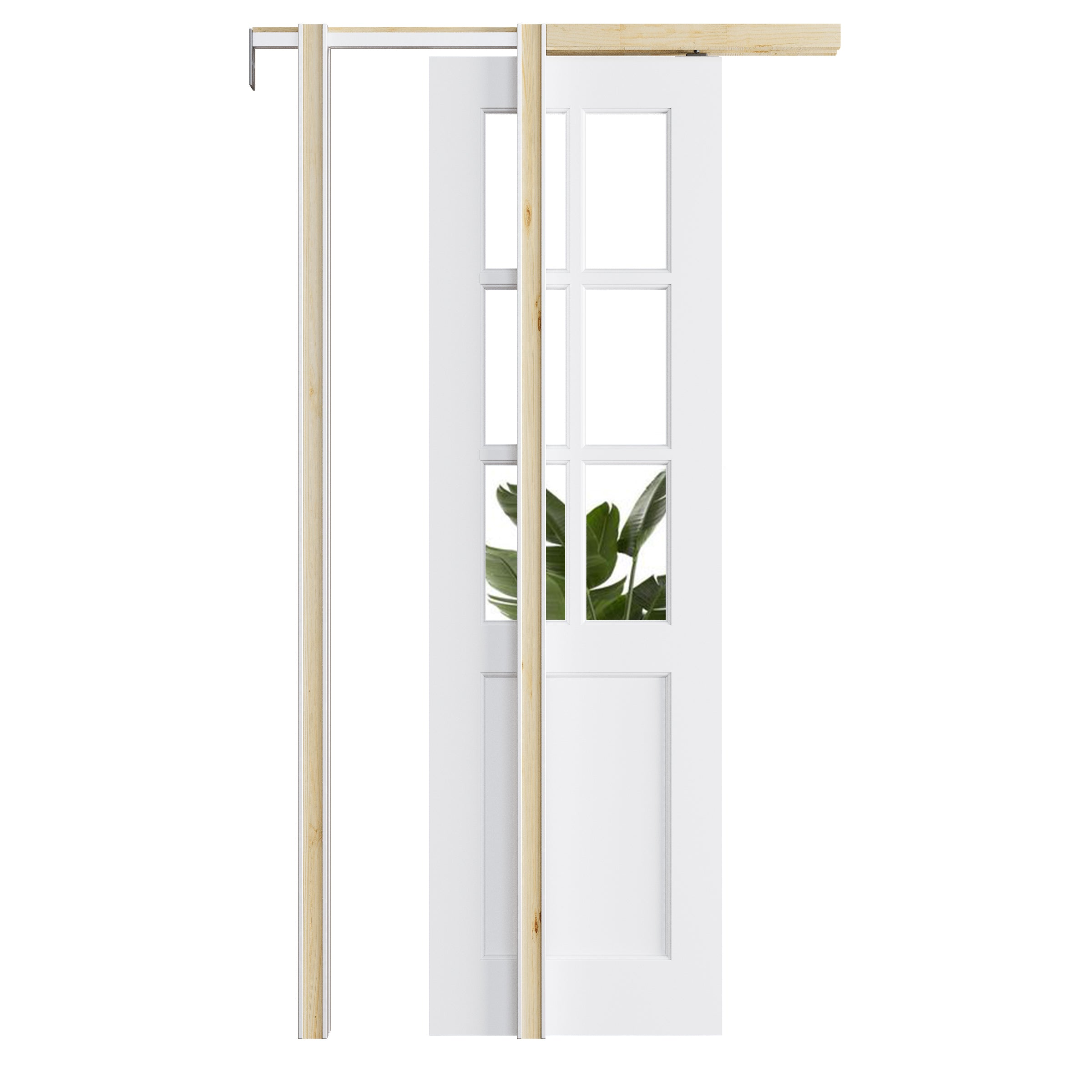 Ark Design 6-Lite Clear Glass Pocket Door with Hardware Kit & Soft Close & Frame, MDF Wood & Paint-grade Finished, White