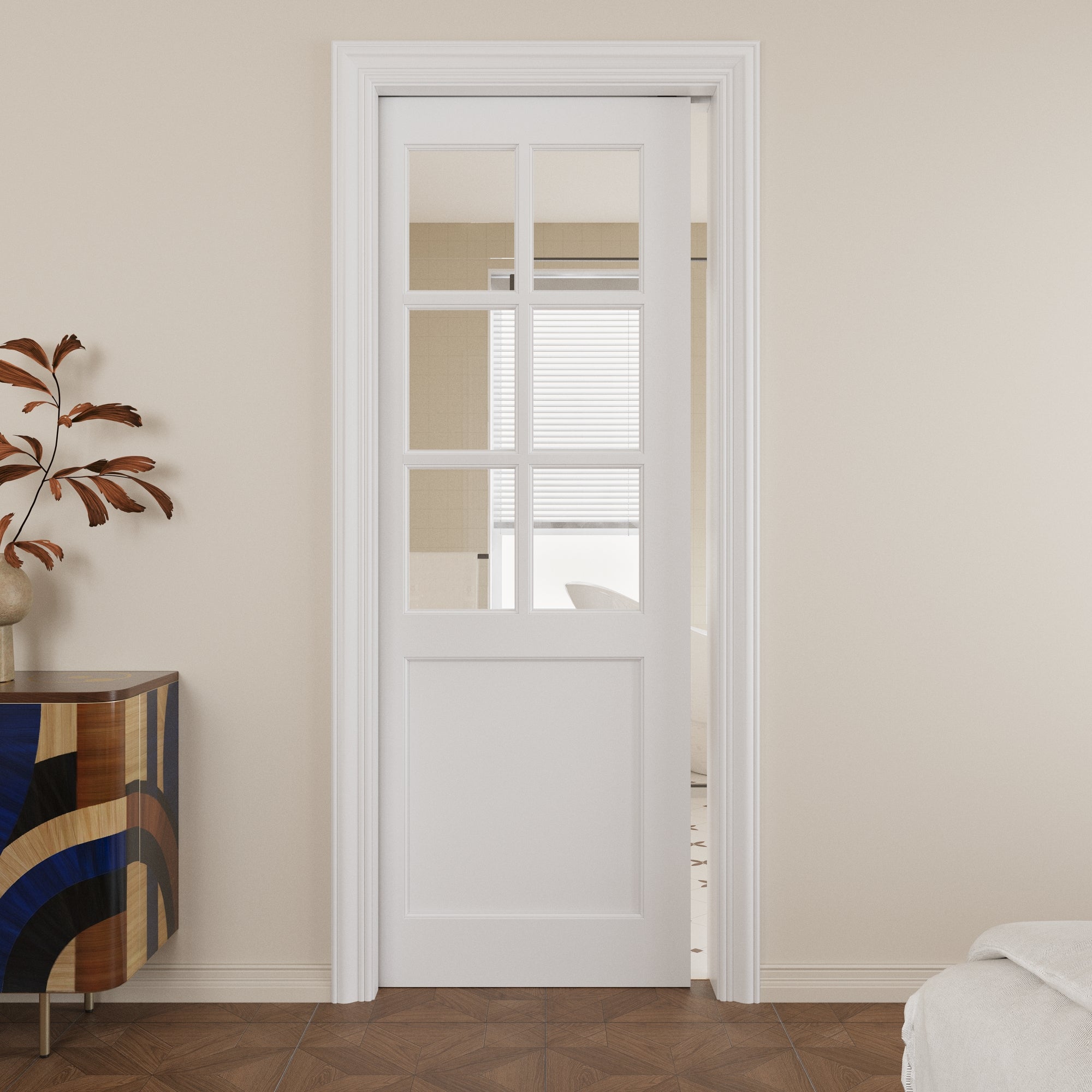 Ark Design 6-Lite Clear Glass Pocket Door with Hardware Kit & Soft Close & Frame, MDF Wood & Paint-grade Finished, White