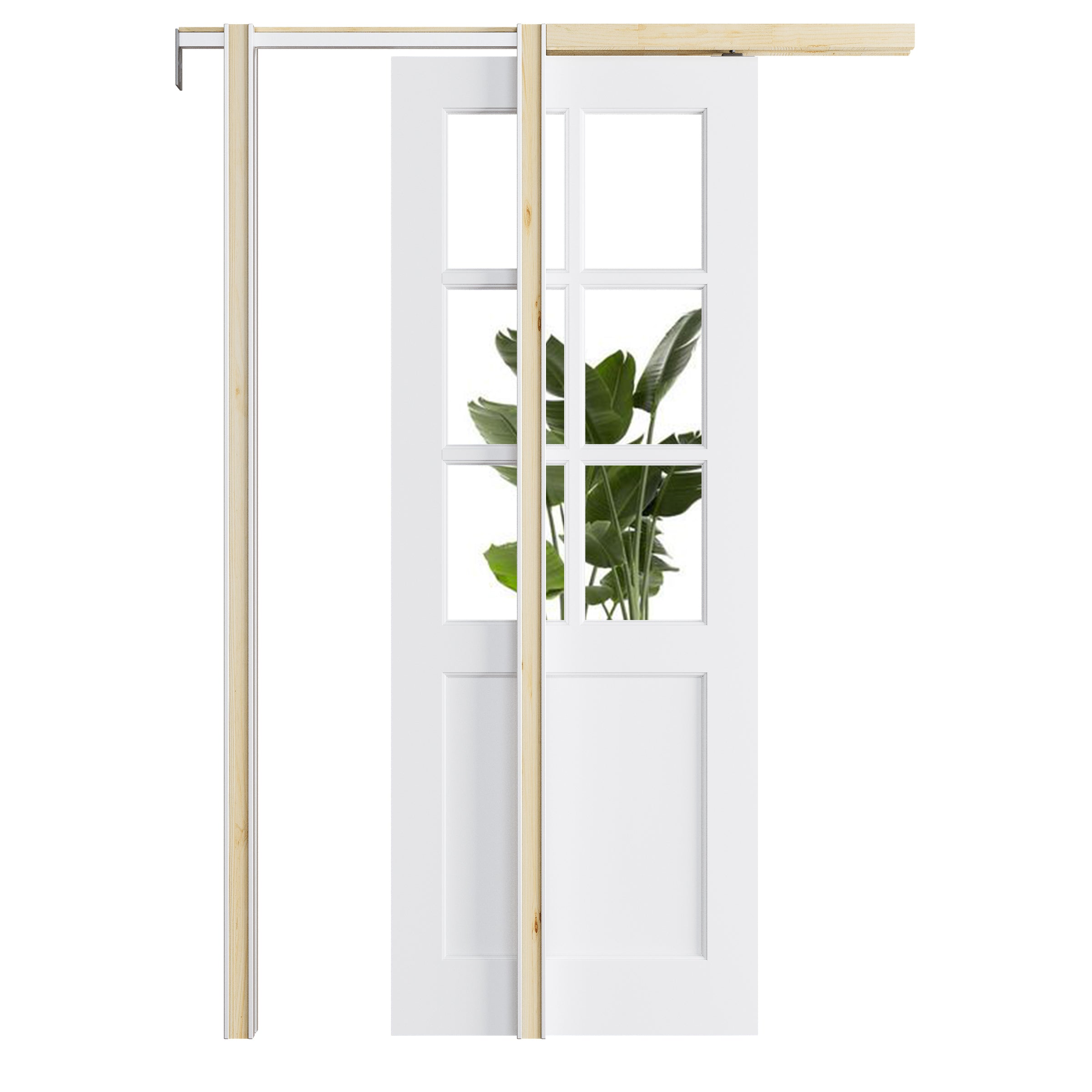 Ark Design 6-Lite Clear Glass Pocket Door with Hardware Kit & Soft Close & Frame, MDF Wood & Paint-grade Finished, White